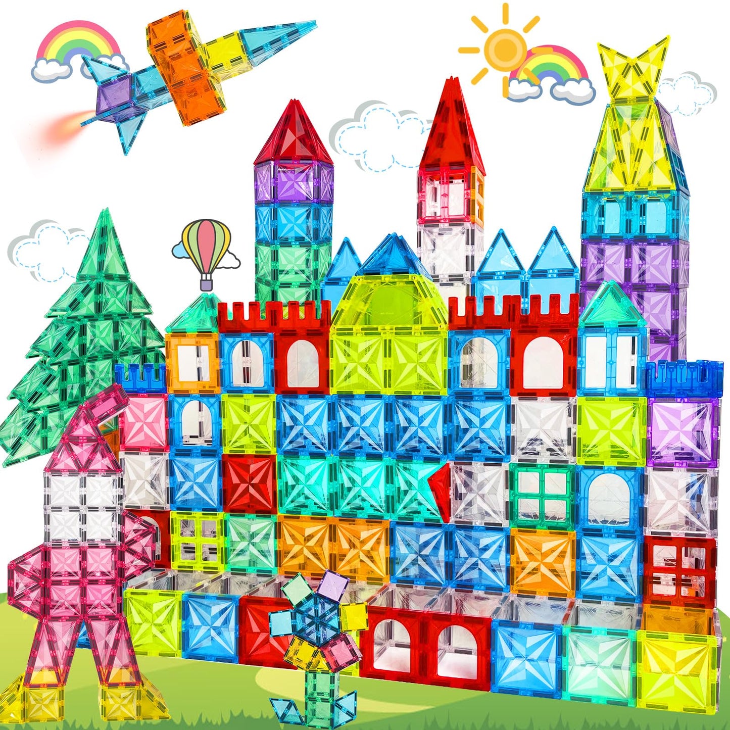 Paaxido Magnetic Tiles, 100PCS Magnetic Blocks Set, 4D Diamond Magnet Building Blocks, STEM Preschool Educational Magnet Toys Gift for Kids, Boys and Girls 3 4 5 6 7 8+ Year Old