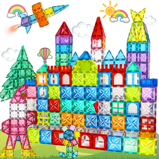 Paaxido Magnetic Tiles, 100PCS Magnetic Blocks Set, 4D Diamond Magnet Building Blocks, STEM Preschool Educational Magnet Toys Gift for Kids, Boys and Girls 3 4 5 6 7 8+ Year Old
