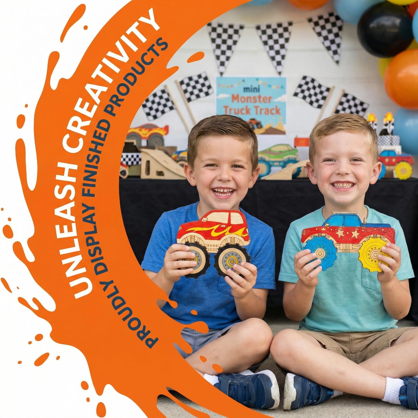 WORGO 24 PCS Monster Truck Party Favors, DIY Painting Kits with 6 Unique Wooden Trucks, Crafts for Kids Ages 4-8 Birthday Party Interactive Game and Goodie Bag Fillers