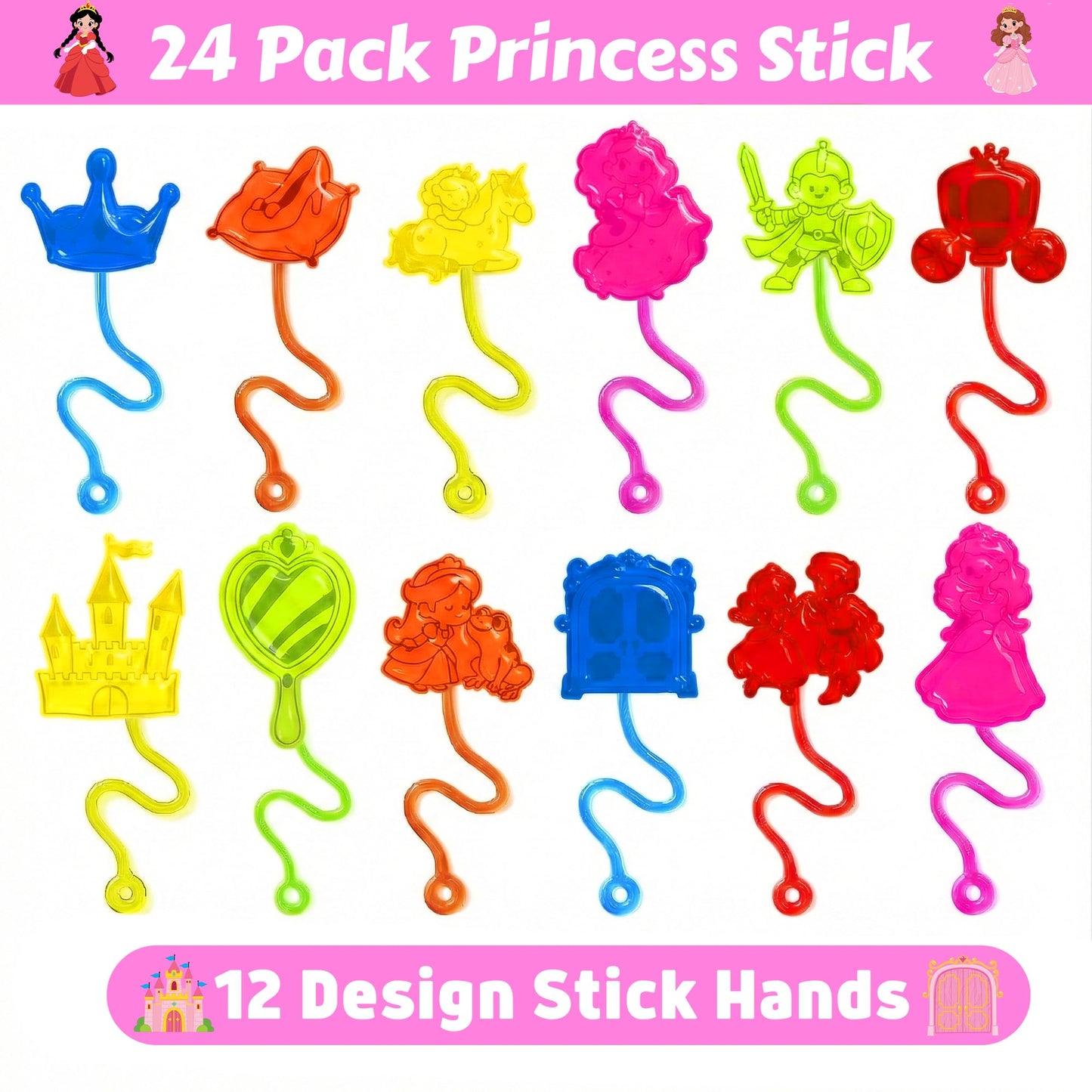 48PCS Princess Party Favors - 24PCS Temporary Tattoos & 24PCS Stick Hands Party - Perfect Birthday Party Supplies, Goodie Bag Stuffers, Treasure Box Toys, Classroom Prizes, and Student Gifts