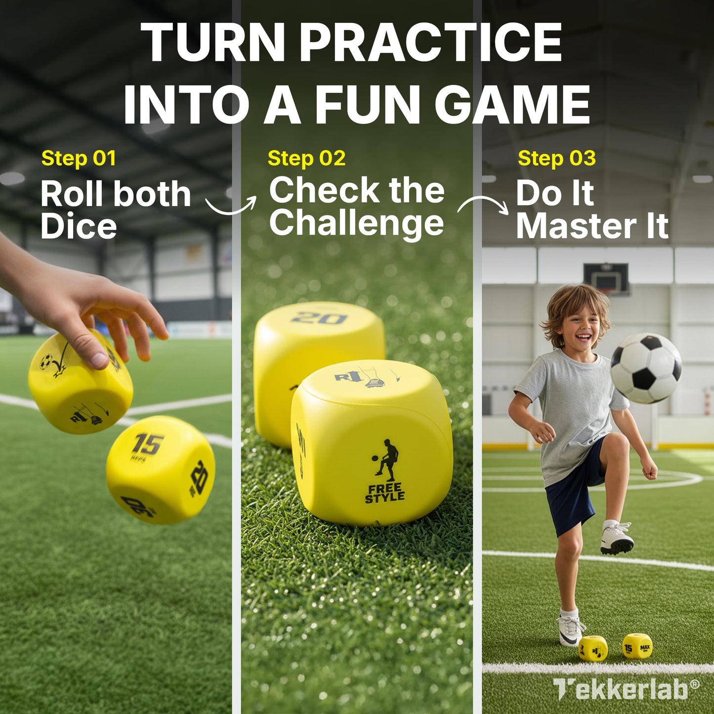 Tekkerlab Soccer Kick Up Dice - Soccer Gifts for Boys 8-12 & Girls - Fun Game for All Skill Levels - Boosts Touch, Agility & Coordination - Training Equipment & Accessories