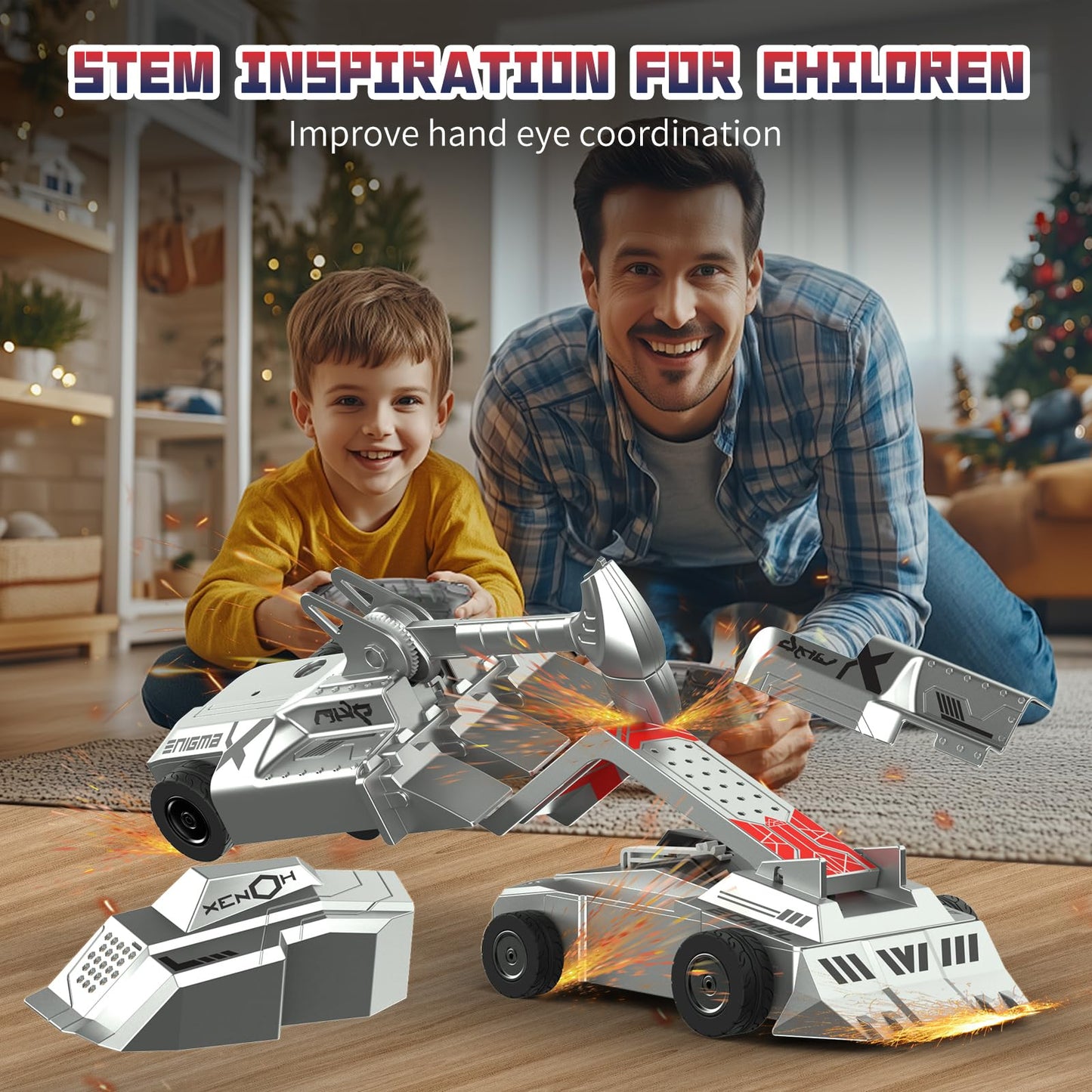 Cetuai Remote Control Battle Robots, 2-Player RC Fighting Toys for Kids Wireless Fighting Robots STEM Toys 2.4 GHz Wireless Game Set Birthday Gifts for Boys and Girls Age 3+ (Grey)