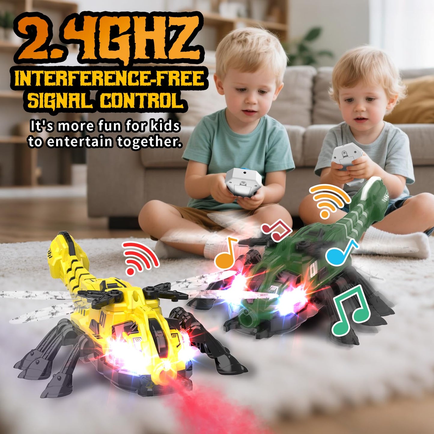 Remote Control Dragonfly Toy, Robot Dragonfly with 2.4 GHz Remote Controller, RC Stunt Robot with Spray/Lights/Music, Dragonfly Gift for Boys Girls, Halloween, Christmas, Toys for Party Prank, Yellow