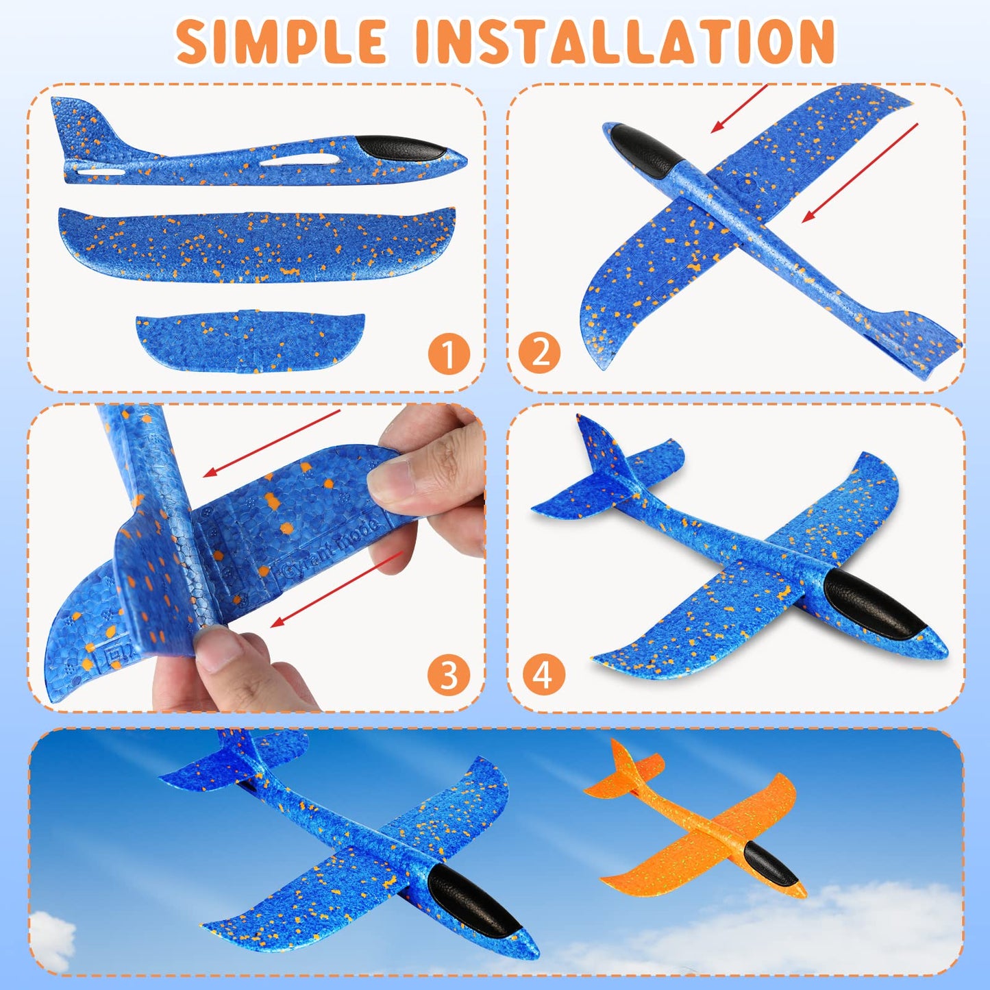VCOSTORE 2 Pack Foam Airplanes for Kids, 13.3'' Throwing Foam Glider Planes Toys, Flying Styrofoam Kid Airplanes Toy for 3 4 5 6 7 8 9 10 11 12 Year Old Boys Girls with Outdoor Sports Play