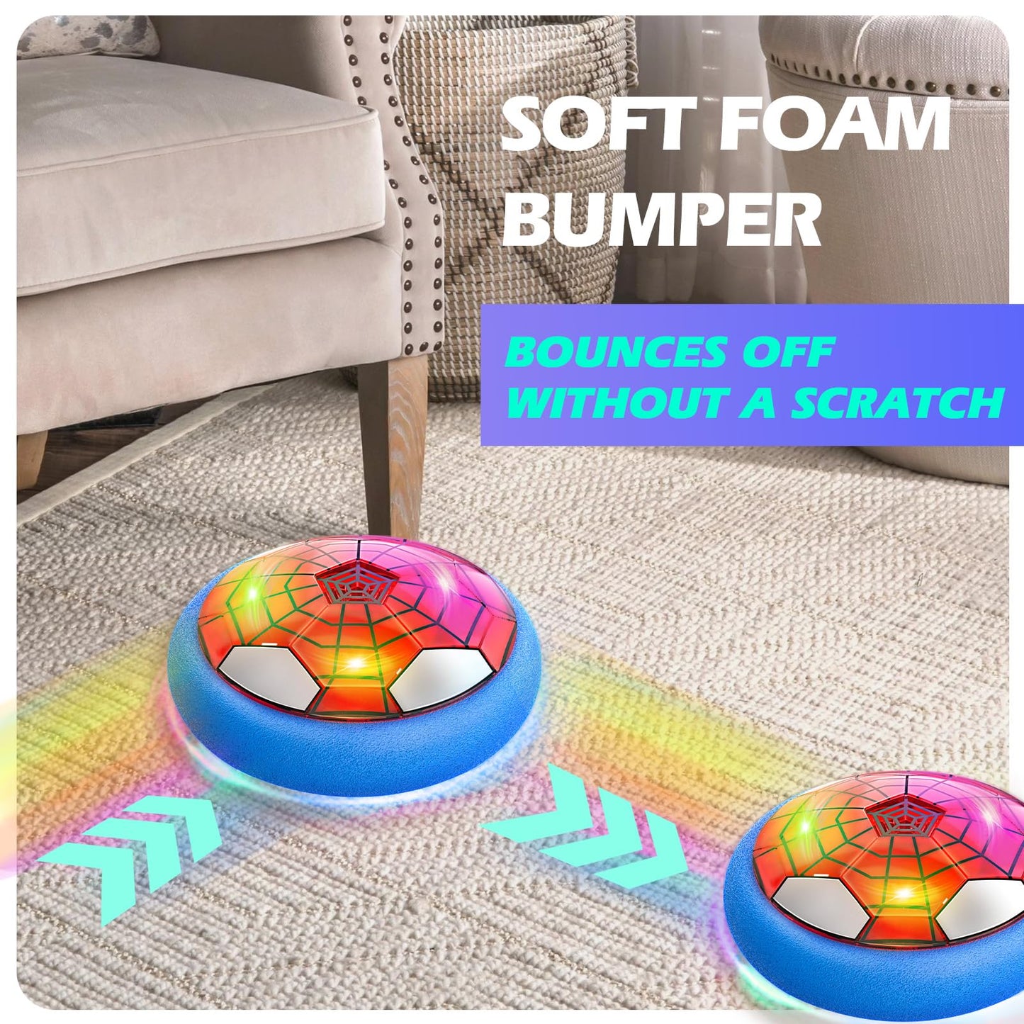 Ocditikl Hover Soccer Ball, Air Floating Soccer with LED Lights & Foam Bumper, Indoor Soccer Toys for Kids Ages 5-12, Ideal Easter Birthday for 4 5 6 7 8 9 10 11 12 Year Old Boys Girls