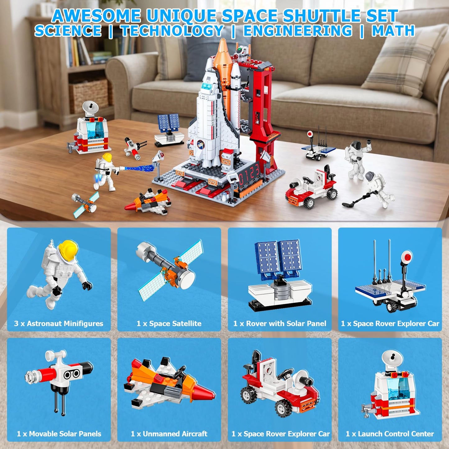 Space Exploration Shuttle Toys for 6 7 8 9 10 11 12 Year Old Kids, Girls, Boys, 12-in-1 STEM Projects Rocket Building Toy Kit with 3 Astronauts, Airplane Rocket Set, Gift idea for Ages 6 +, 885 Pcs