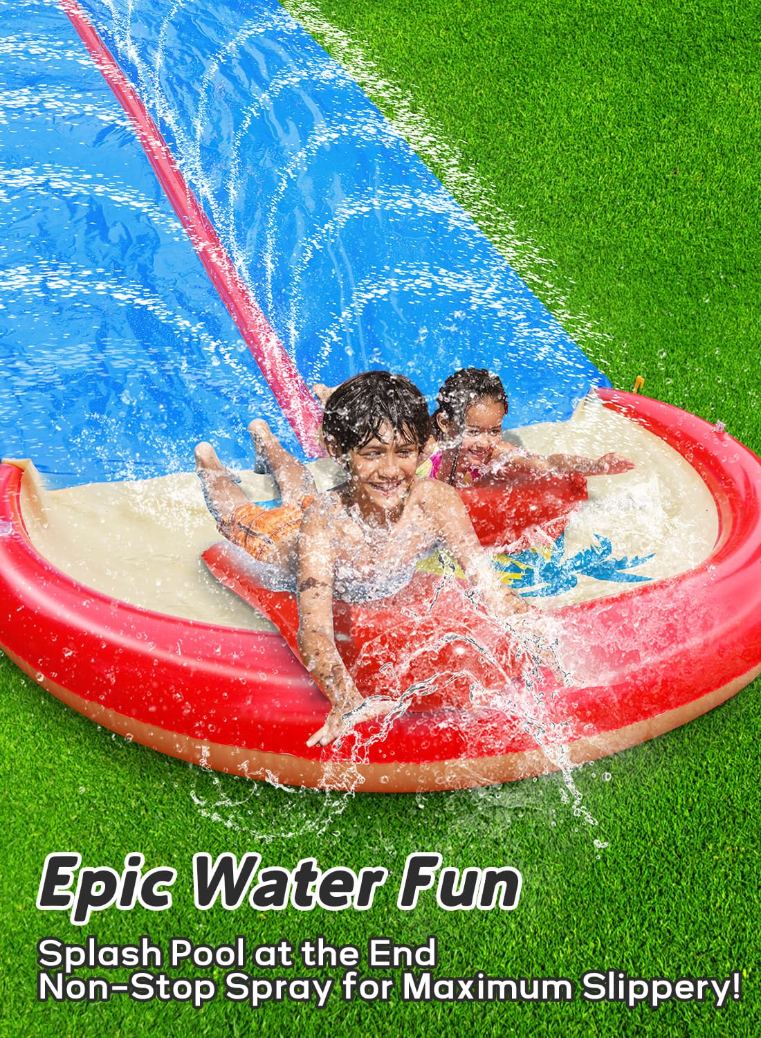 Slip and Water Slide for Kids and Adults Extra Long Lawn Water Slides Backyard Heavy Duty with Two Inflatable Bodyboards and Double Lane Water Toys Summer