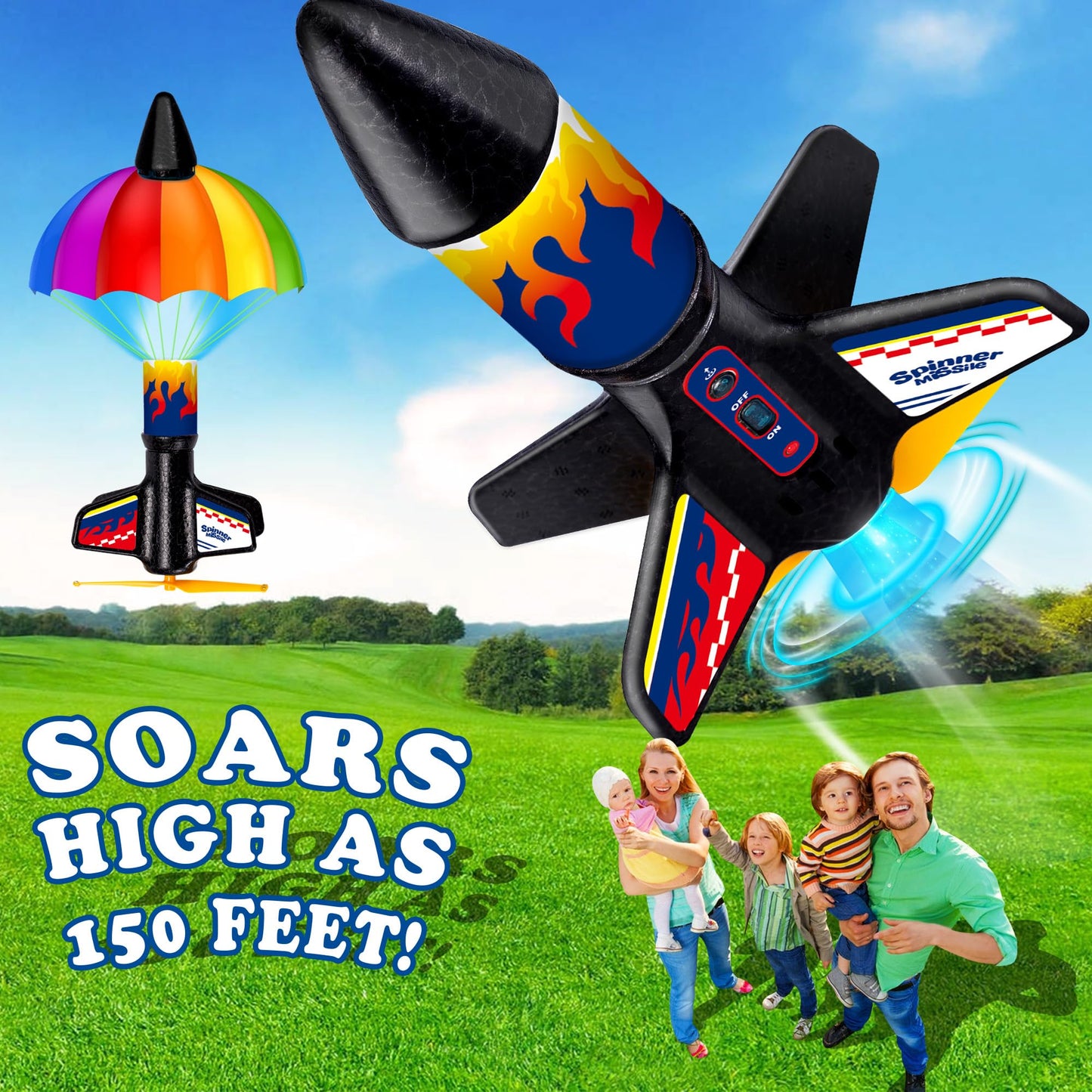 ROHSCE Rocket Launcher for Kids, Electric Flying Rocket Toy Launches Up to 250FT with Parachute Landing & LED Light, Rechargeable Outdoor STEM Toy for Backyard Play for Boys & Girls