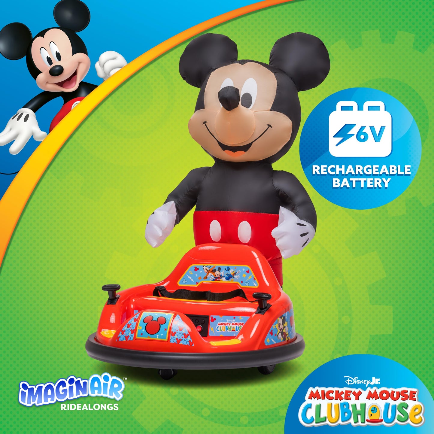 ImaginAir 6V Mickey Mouse Toys Toddler Bumper Car - Ride On Toddler Toy, Kids Electric Bumper Car, Auto-Inflated, Parent Remote Control, LED Light, 360° Spins, 1 MPH, Max Weight 66lbs, Age 1.5-4yrs