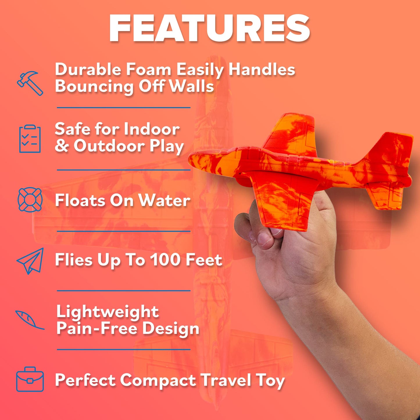 Airplane Toy Foam Glider Plane for Kids - Outdoor Toys for Kids Ages 4-8 - Kids Outside Toys for Boys & Girls - Outdoor Toys & Fun Flying Gliders Easy Throwing Air Planes - Gifts for Ages 4 5 6 7+