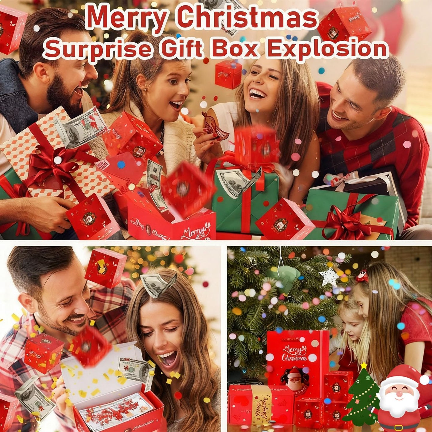 BOVVSKY 16PCS Surprise Gift Box Explosion for Money, Merry Christmas Surprise Gift Box Explosion for Money, Christmas Cash Luxury Folding Pop-Up SurpriseBox (Red)