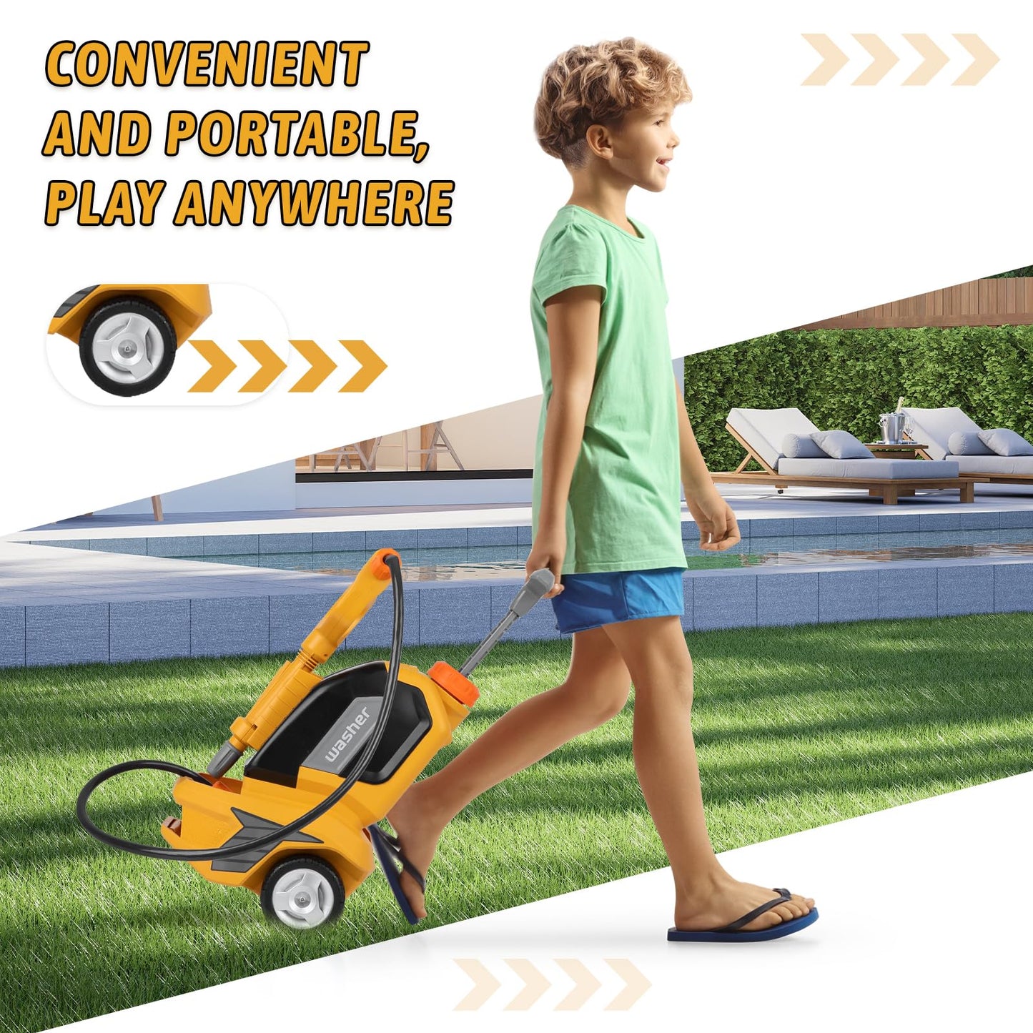 Kids Clean Car - Kids Car Washer Toys with Scraper Sponge Towel - Toddler Pretend Playing Tools Car Wash Gun Manual Pressure - Role Playing Toy Gift for Boys Girls