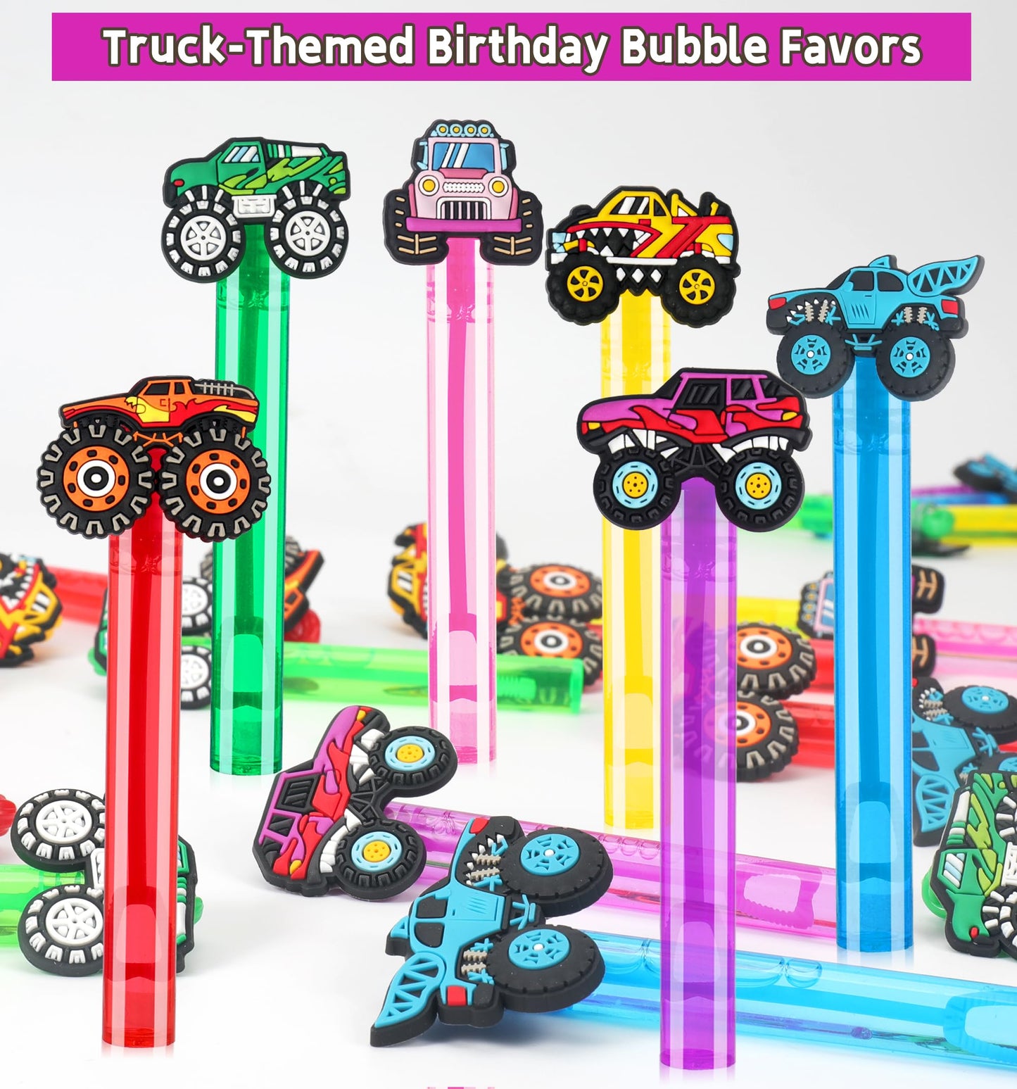 24Pcs Truck Bubble Wands for Birthday Party Favors Decorations, Durable Truck Bubble Toys for Kids Pinata Goodie Bag Stuffers & Classroom Prizes