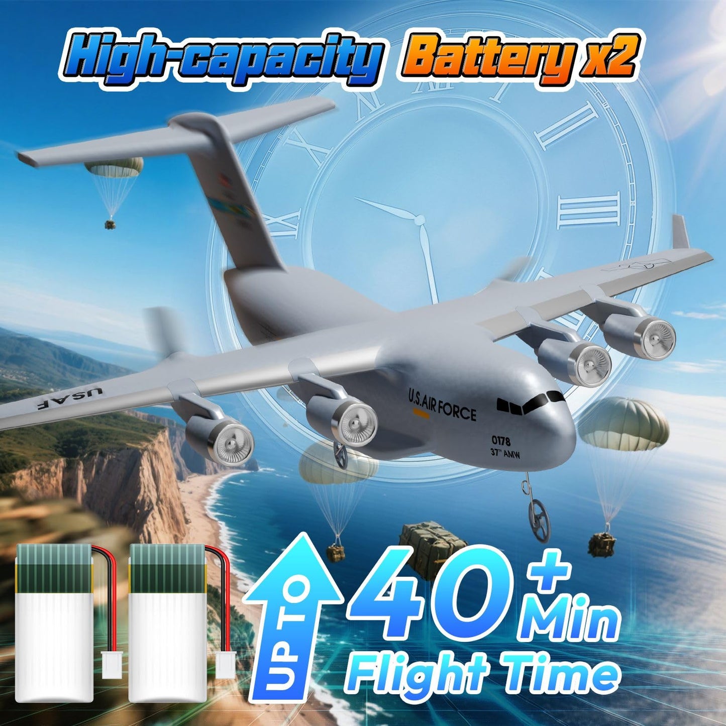 AIGIMU RC Airplane, RC Plane Ready to Fly, 2CH C-17 Remote Control Airplane with 6-axis Gyro Stabilizer Globemaster III Military Transport Aircraft for Beginners Boys Kids Adults
