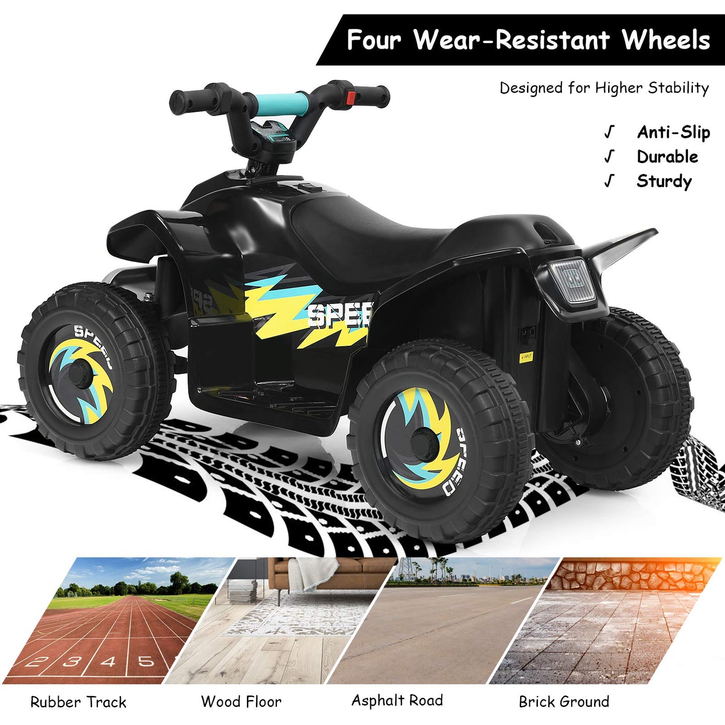Costzon Kids ATV, 6V Battery Powered Electric Quad, Forward/Reverse Switch, Rear Wheeler Motorized Ride On Mini Vehicle Car for Toddlers Boys Girls, Ride on ATV (Black)