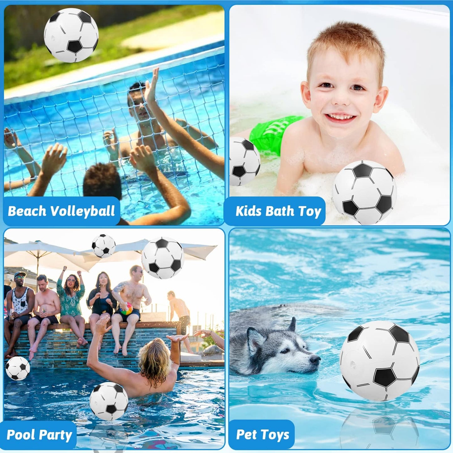 WELLVO 24 Pack 12" Inflatable Soccer Beach Balls - Bulk Kids Party Favors & Outdoor & Pool Toys