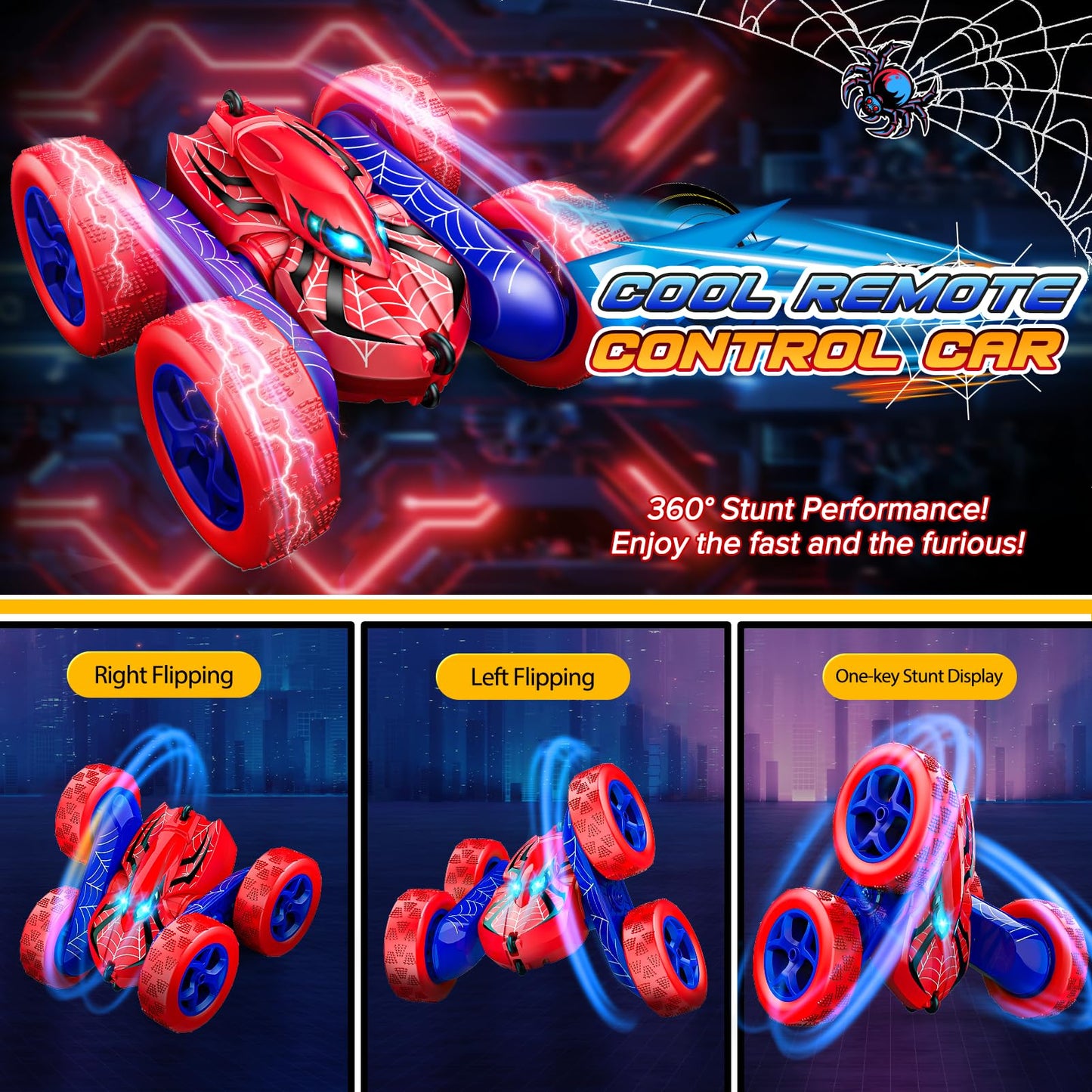 Excitobo Remote Control Car,RC Cars Boys Toys for 3 4 5 6 7 8 9 10 11 12 Year Old Boy Double Sided 360°Flip 4WD Rechargeable Drift RC Race Car Birthday Gifts Easter Basket Stuffers for Kids Age 3-12