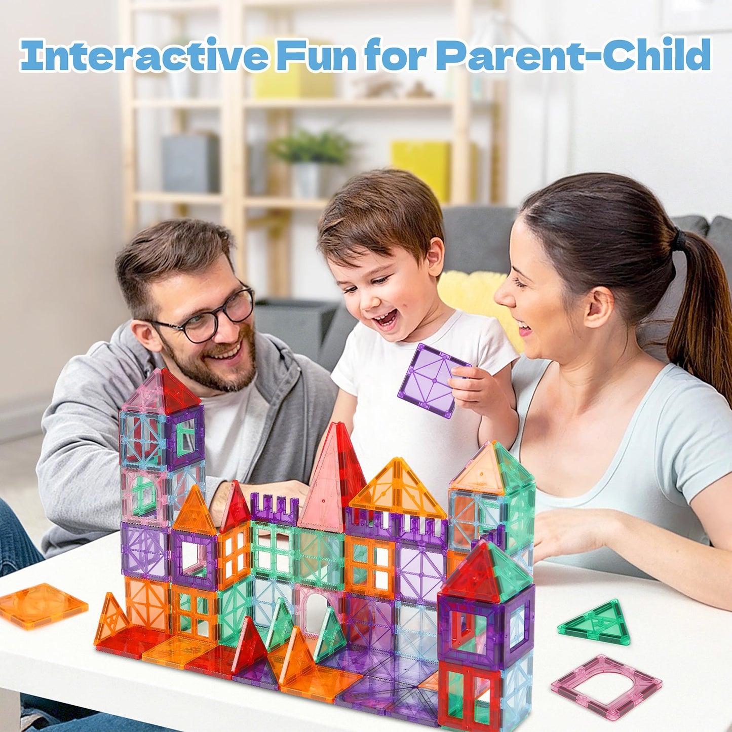CHIZEKOO Magnetic Tiles with 2 Cars, 100 Pcs Magnetic Building Blocks Set, Preschool Children Educational Construction Toys, Magnetic Blocks for Kids Ages 3–12 Birthday for Boys and Girls