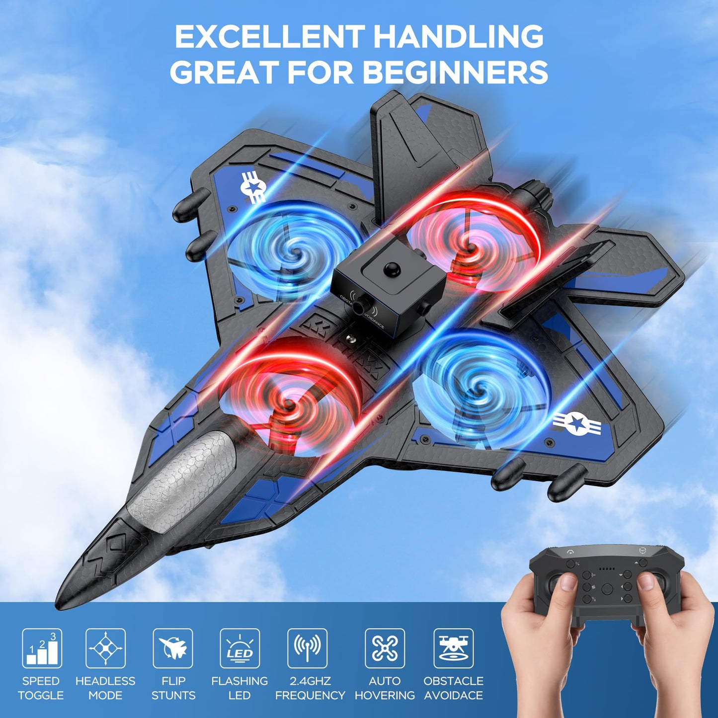 TUEESN RC Plane - 2.4GHz Remote Control Airplane with LED Lights, 360° Stunts & 6-Axis Gyro | Crash-Proof Foam Design | 40 Min Flight | Best Gift for Kids (Beginner Friendly)