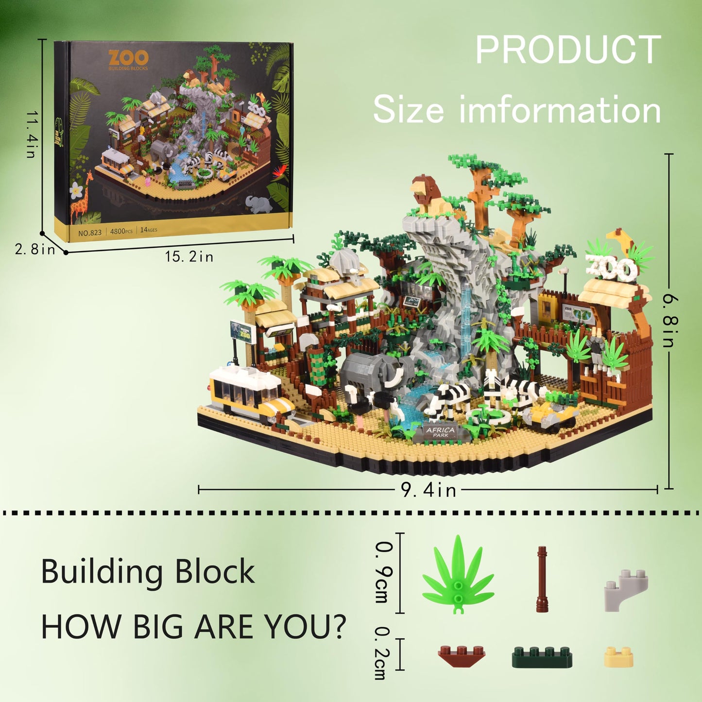 wriyvngs Zoo Micro Building Blocks Set, Desert Wildlife Animals Park Building Kit with Lions, Elephants, Zebras and Safari Truck, Home & Office Decor, Birthday for Adults and Age 14+ (4800PCS)