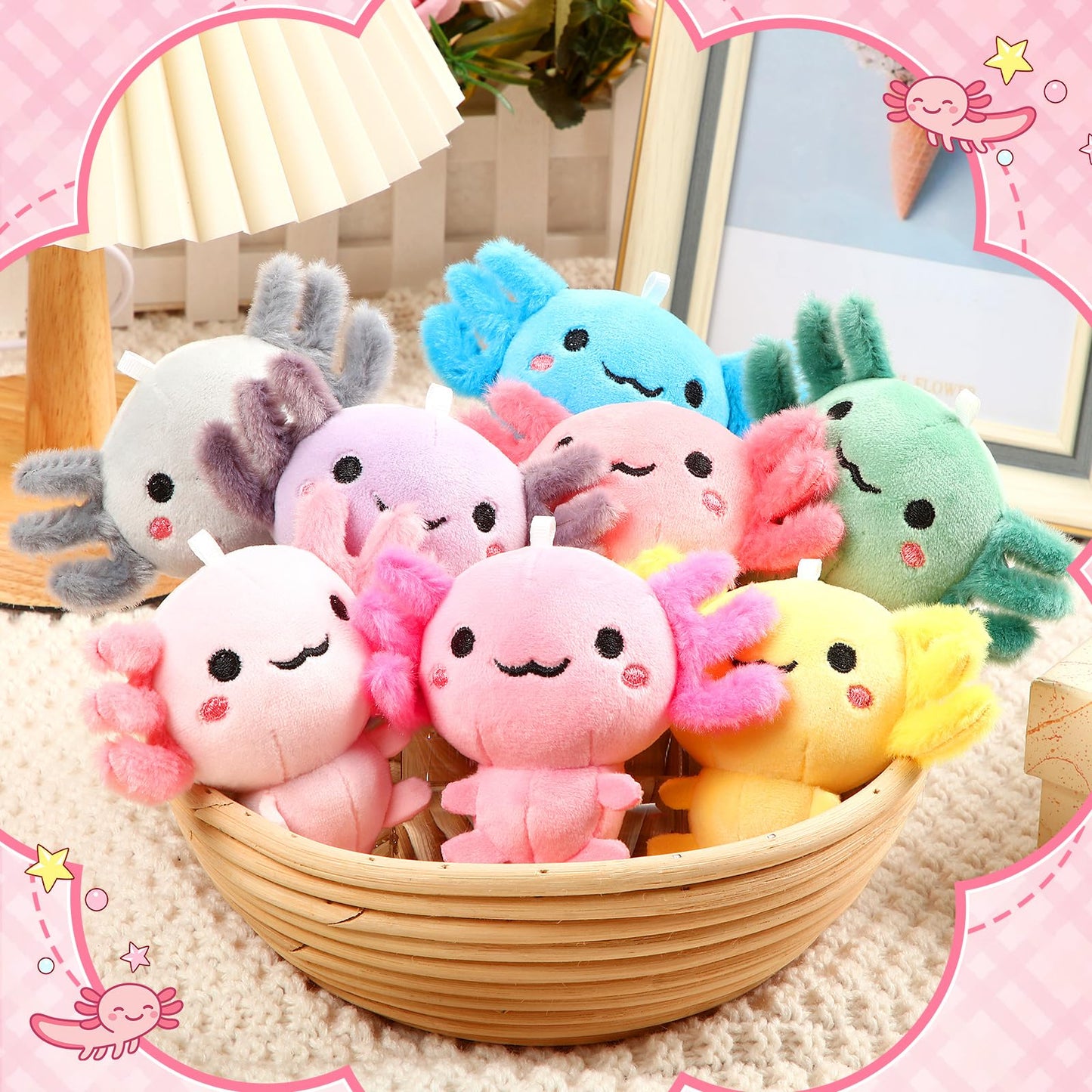 Poen 8 Pcs Axolotl Keychain Plush Toys 4inch Kid Graduation Prizes Video Game Party Favor Kindergarten End of School Gift Stuffed Animal Mini Kawaii Cute Doll Ornament Classroom Reward(Classic)