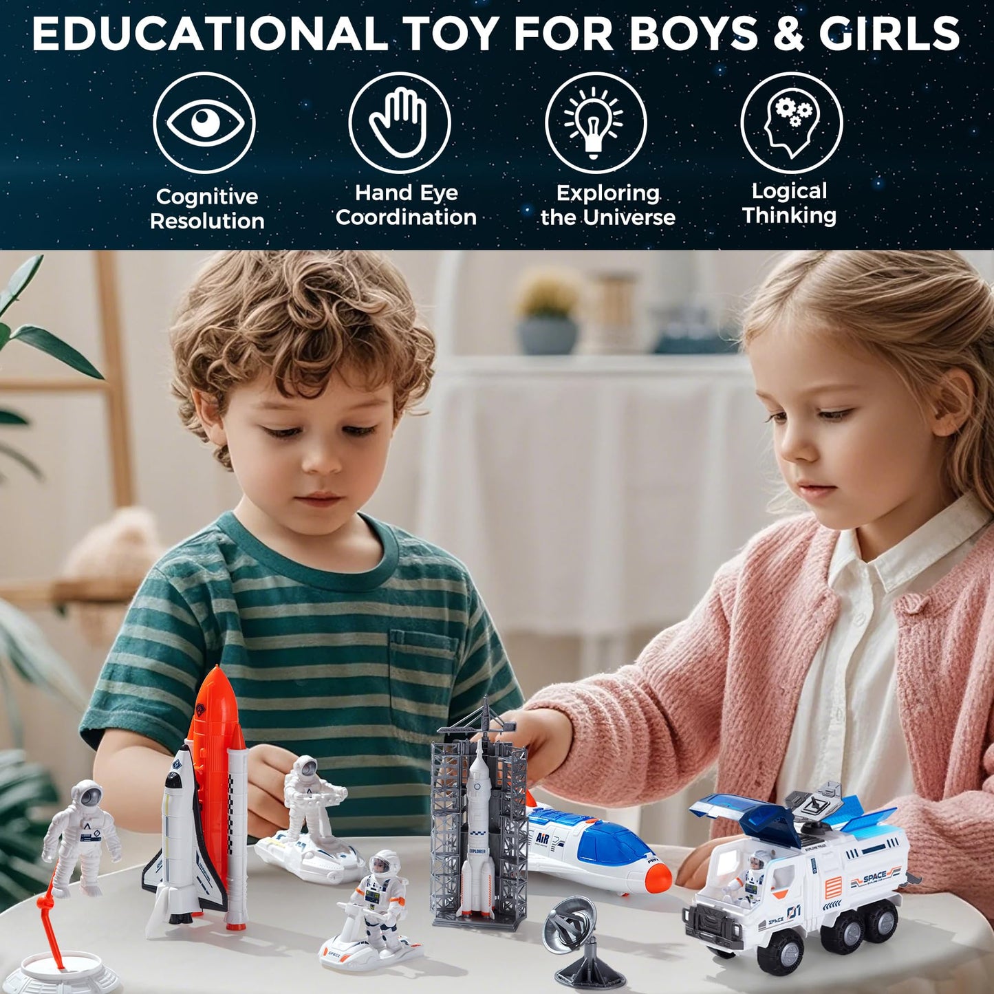 Wbzle Large Space Exploration Astronaut Kids Toy, Rocket & Shuttle with Light/Sound & Spray Effects, Outer Space Playset Series