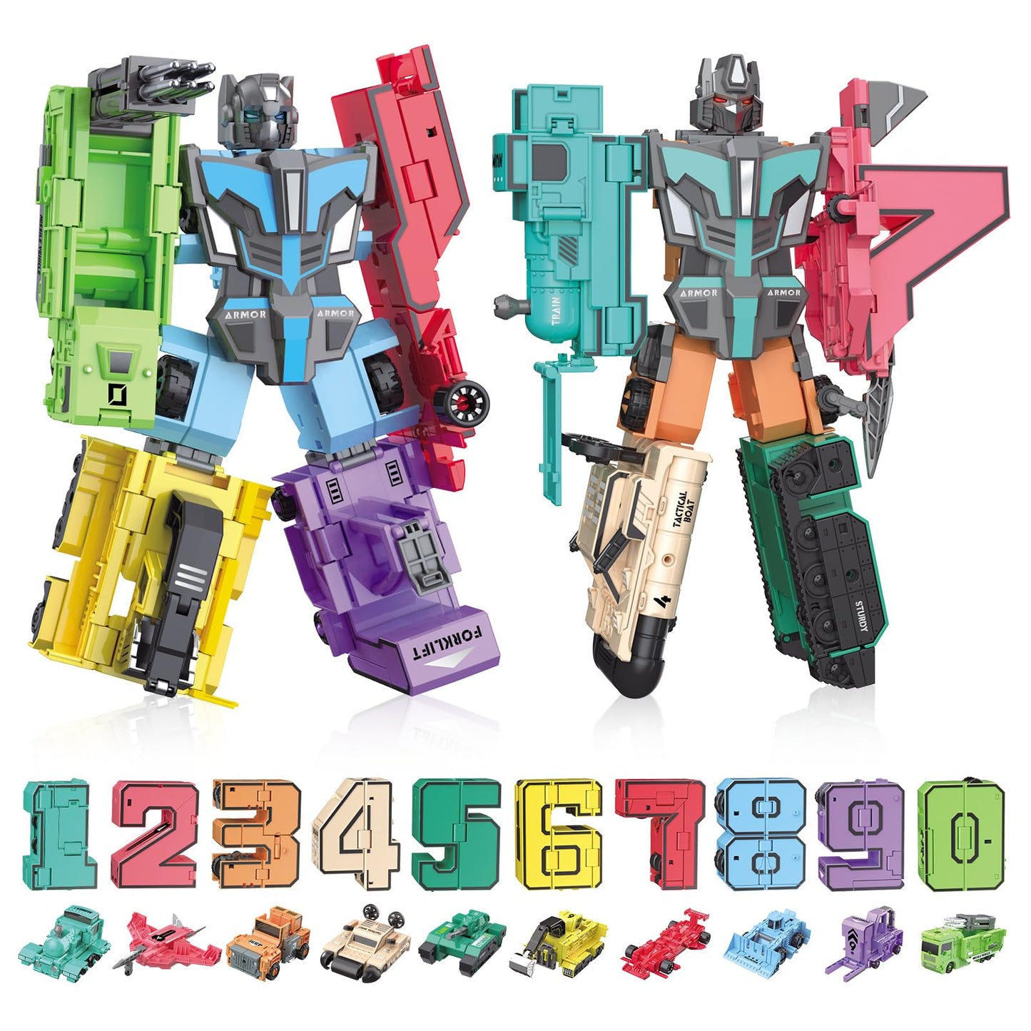 LESSETI Transforming Toys for Kids - Transformable Number Robots, Number Blocks for Learning & Play, Buildable Robot Set for Toddlers Ages 3-8, STEM Educational Toys for Boys & Girls Gifts