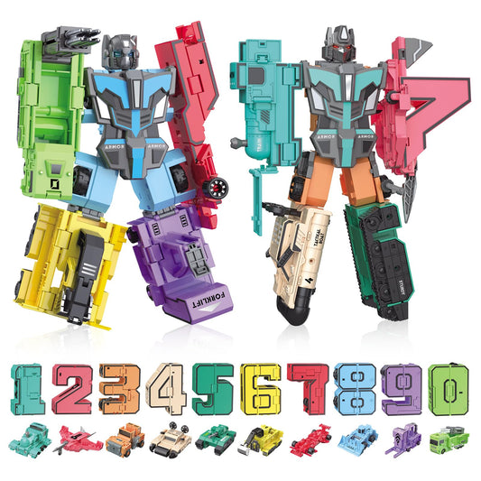 LESSETI Transforming Toys for Kids - Transformable Number Robots, Number Blocks for Learning & Play, Buildable Robot Set for Toddlers Ages 3-8, STEM Educational Toys for Boys & Girls Gifts