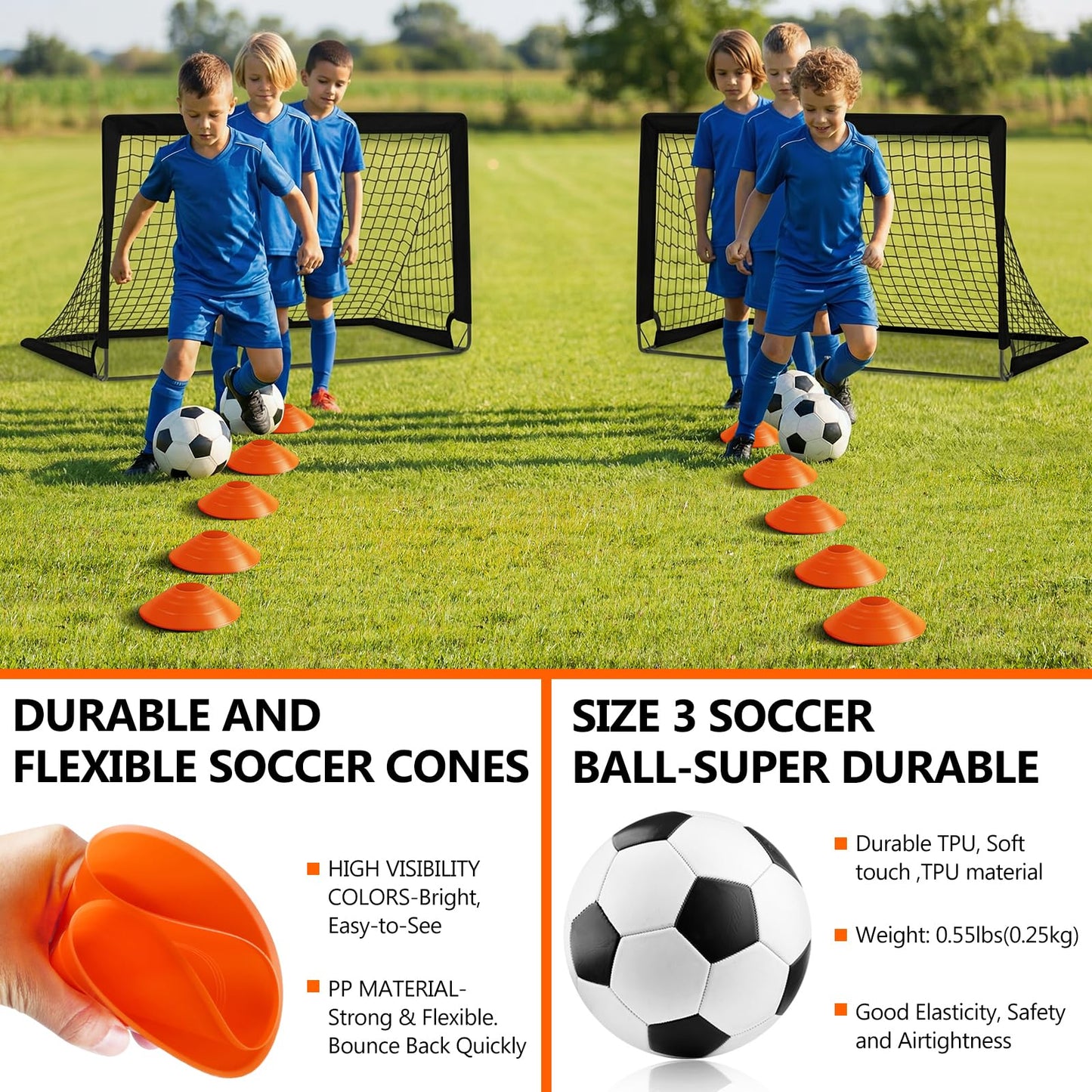 Soccer goal, Kids Soccer Goals for Backyard Set of 2, 4 x 3ft Soccer Net Training Equipment, Pop Up Toddler Soccer Goal for Outdoor Indoor Sports Games with Soccer Ball, Ladder, Cones, Targets (Black)