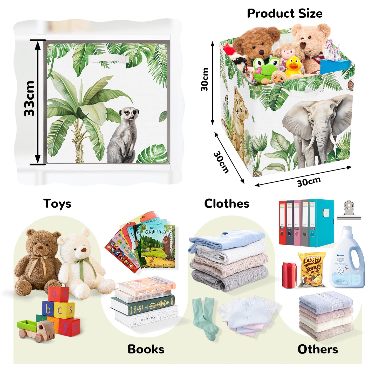 Clastyle Jungle Animals Kid Storage Cube Organizer Set Tropical Leaves Palms Giraffe Closet Clothes Cube Storage Bin Nursery Toddler Toy Box Chest Girl Boy Book Shelf Basket,Lion,11.8x11.8x11.8 in