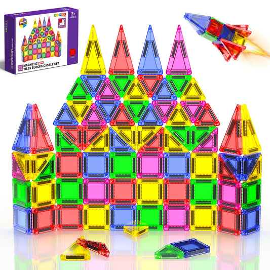 Mini Magnetic Tiles - 75 PCS Travel Magnetic Tiles, Micro Magnet Travel Toy for Kids Ages 3+, STEM Educational Building Set Construction Toys, Boys Girls Toddlers Birthdays Day Gifts
