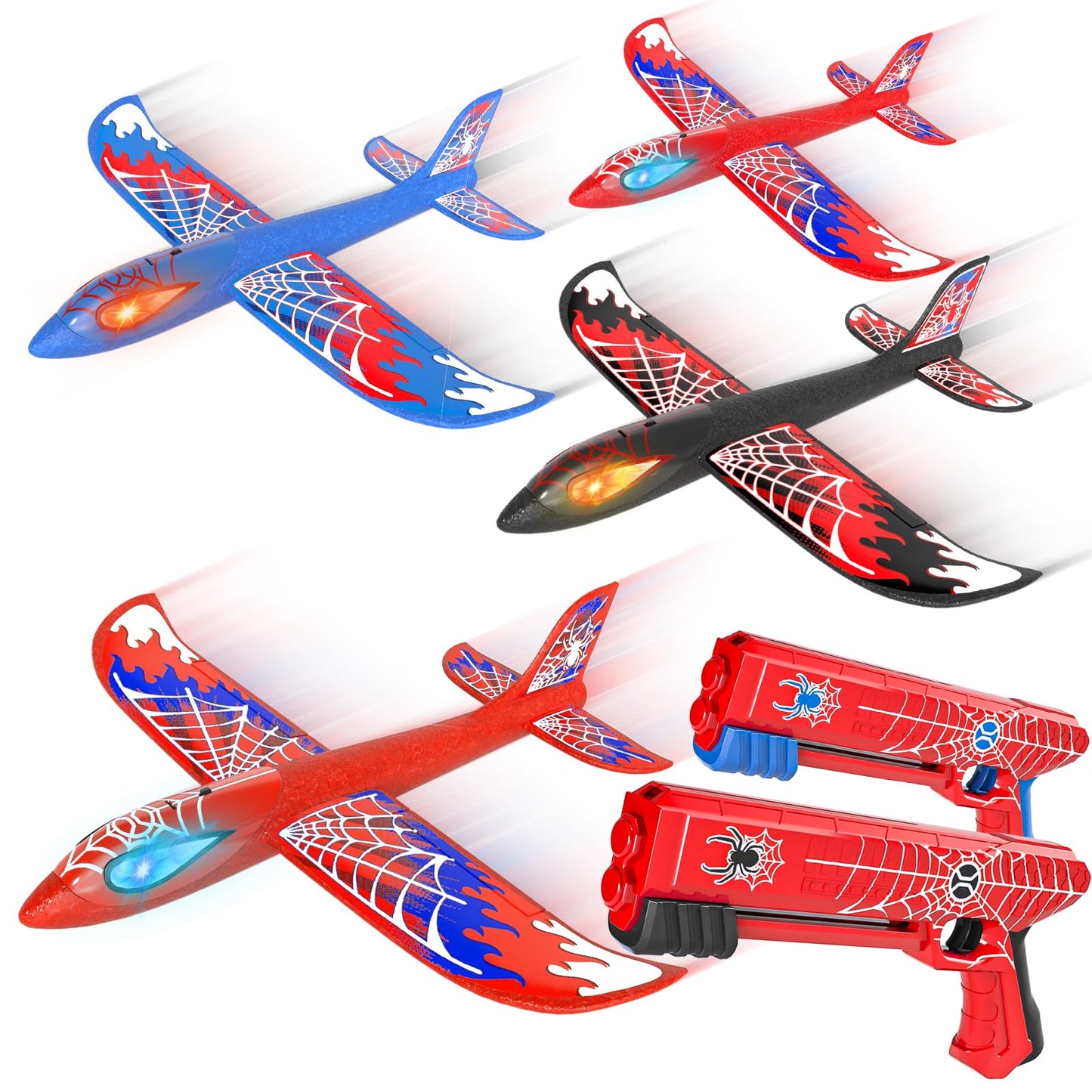Doloowee 4 Pack Airplane Launcher Toys for Kids, 12.6" Foam Glider LED Plane, Dual Catapult Foam Plane, Outdoor Sport Flying Toys, Gifts for 3 4 5 6 7 8 9 10 12 Year Old Boys Girls