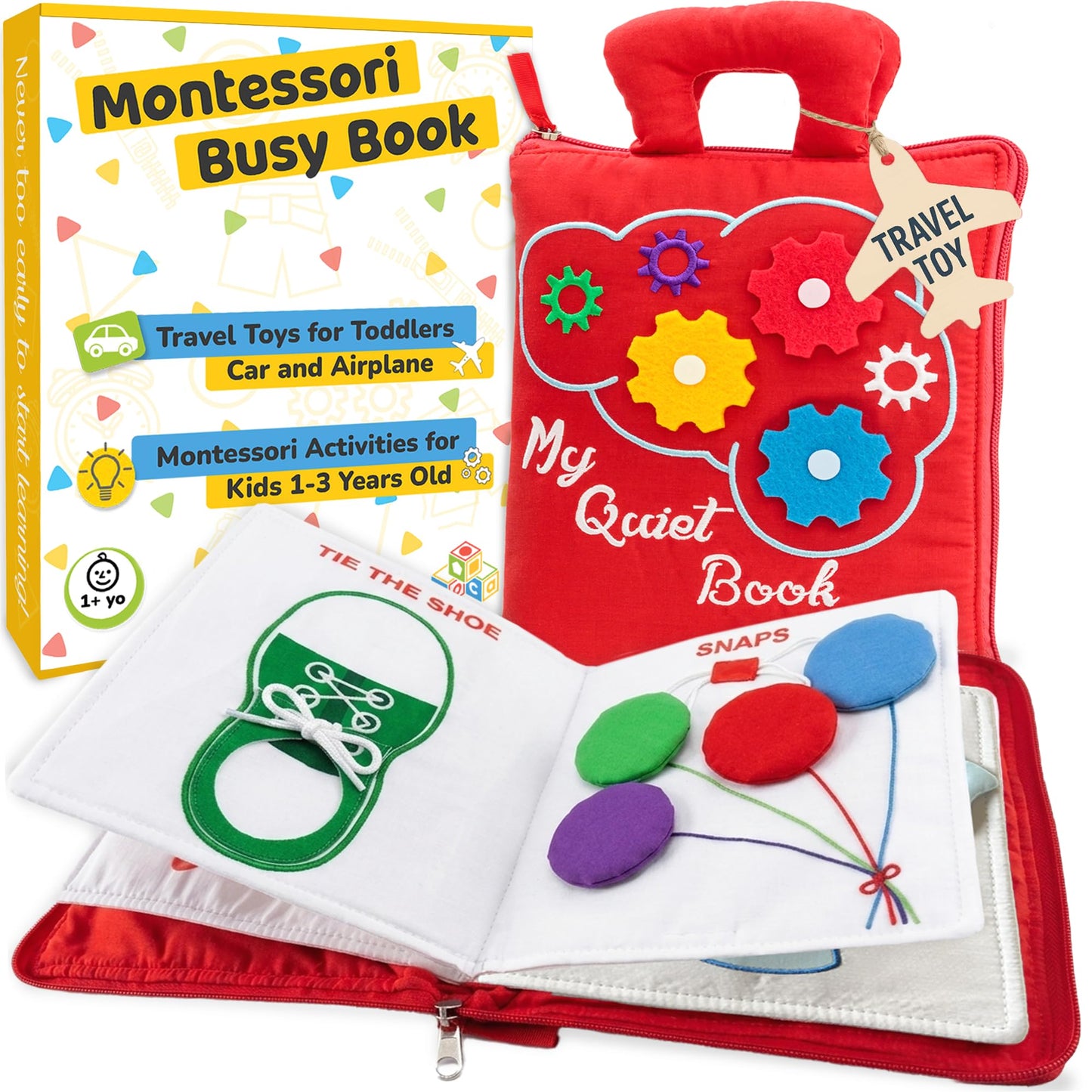 deMoca Travel Toys for Toddlers, Quiet Book for Toddlers 1-3, Baby Travel Toys for Airplane Car Rides, Montessori Busy Book for 1 Year Old with All Parts Attached, Felt Activity Pad, No Noise Gift