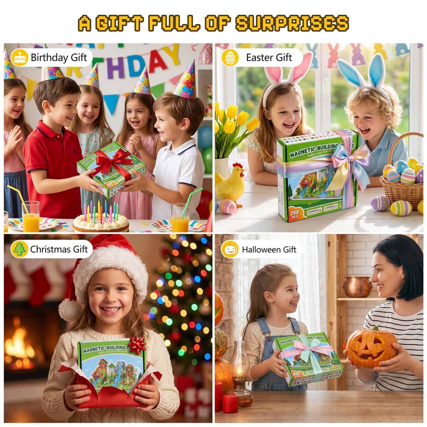 Fitrobust 200PCS Magnetic Building Blocks Set, Magnetic Tiles Kids Build Cubes STEM Game Toys, Build Forest World Set, Christmas Birthday Gifts for Boys & Girls Age 3 4 5 6 7 8 9 10, 0.8 in Size