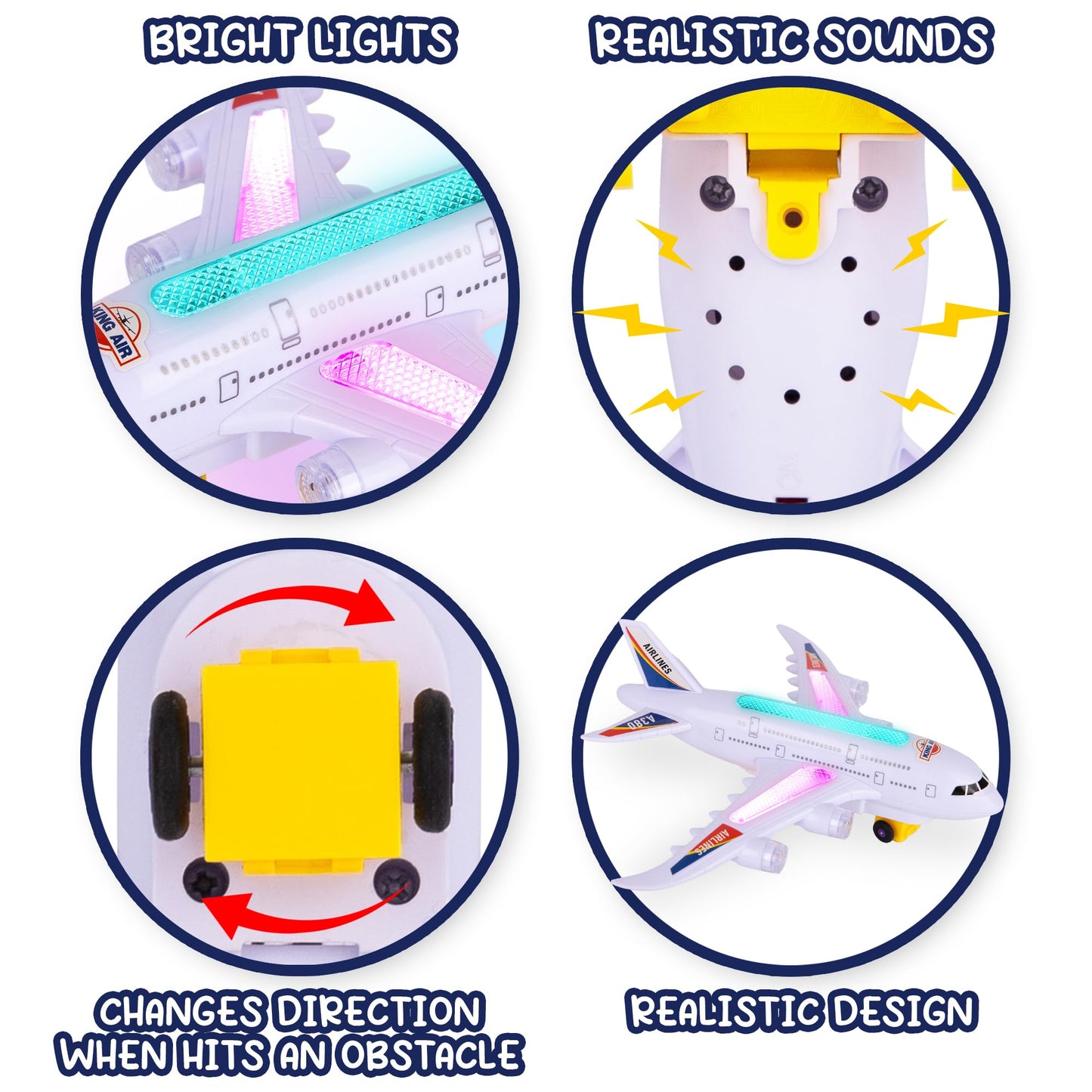 ArtCreativity Light-Up Airplane Toy with Bump & Go Action, Flashing LED Lights & Takeoff Sounds – Kids Airplane Toy with Moving Wheels – Fun Birthday Gift for Boys & Girls Ages 3-8