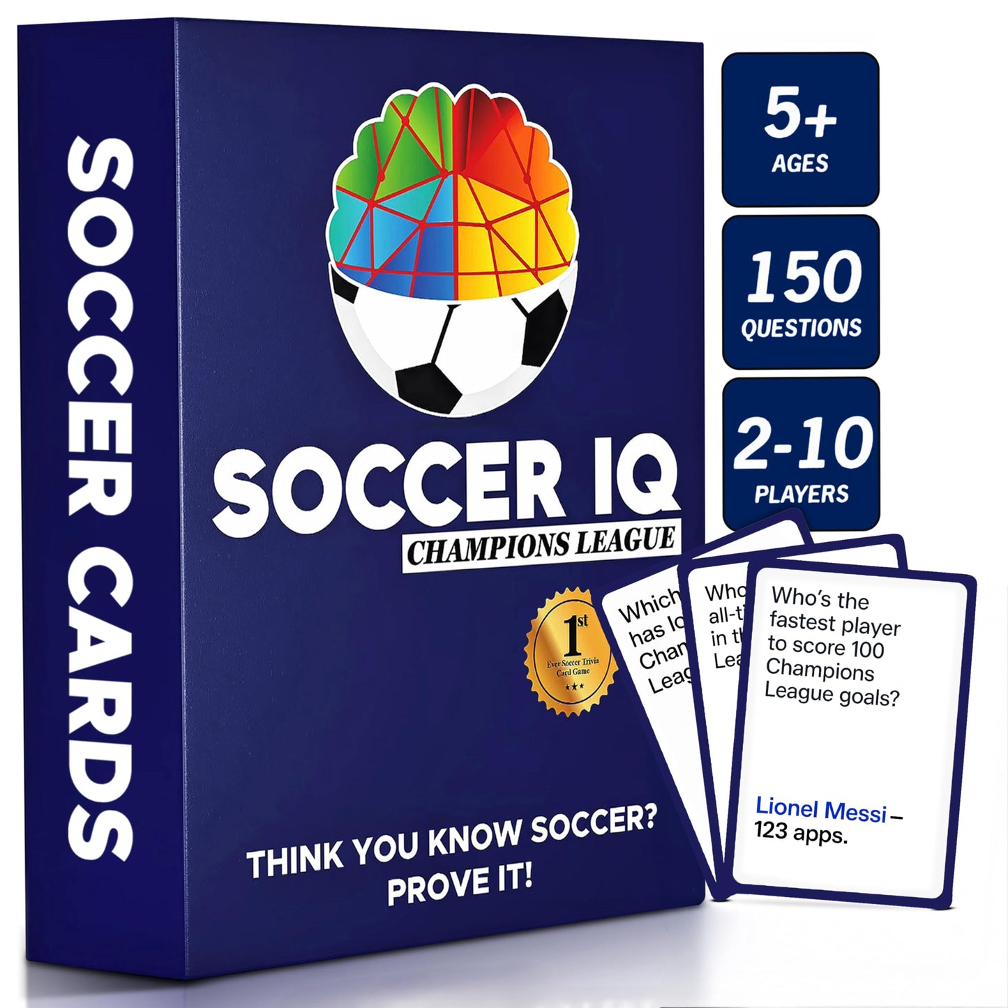 SOCCER IQ Soccer Trivia Card Game Champions League Version – 150 Soccer Trivia Questions, Best Soccer Gifts for Boys | Soccer Games for Kids and Adults | Champions League Soccer Cards | Soccer Gift