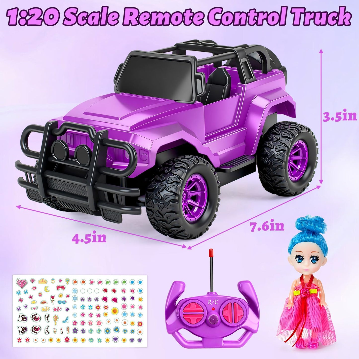 Ynybusi Remote Control Car RC Racing Cars, 1:20 Scale Remote Control Monster Truck, 2.4Ghz LED Light Off-Road Rc Cars,Toy Cars for Kids Boys Girls 6 7 8 9 10 Years Old (Purple)