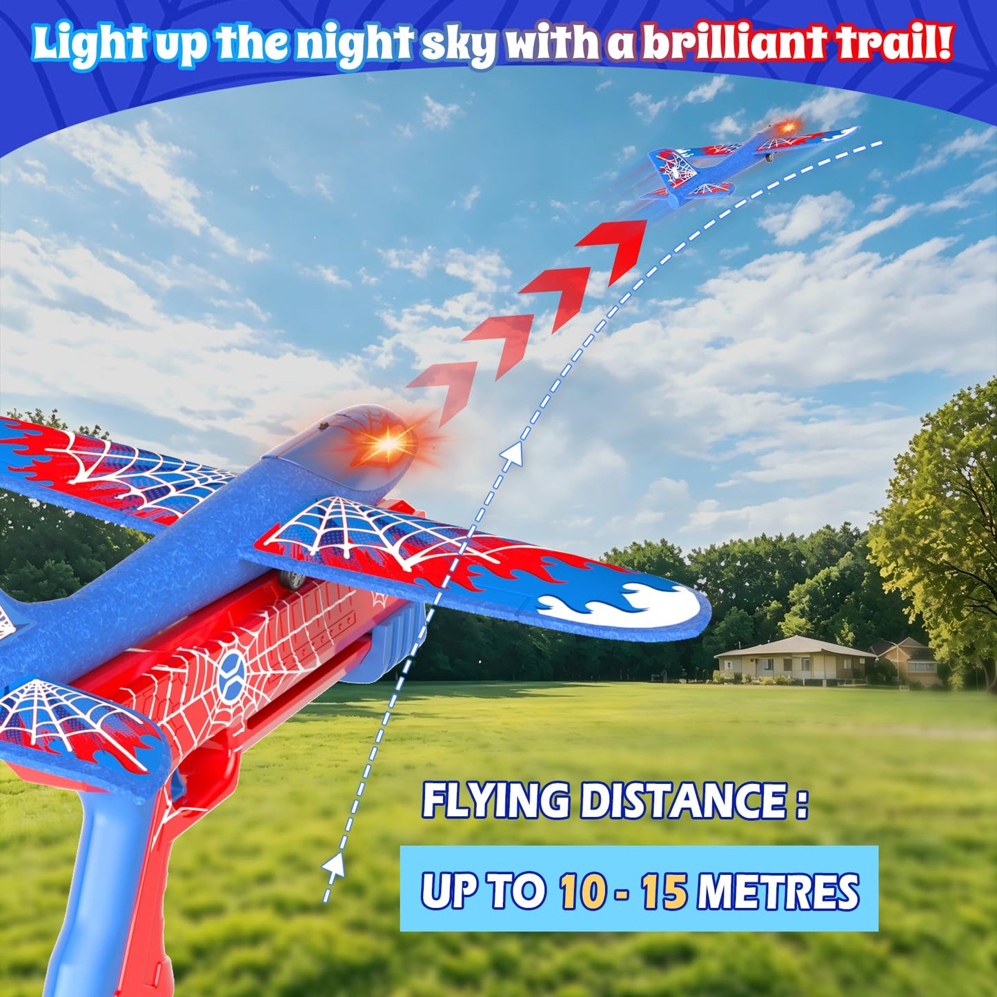Doloowee 4 Pack Airplane Launcher Toys for Kids, 12.6" Foam Glider LED Plane, Dual Catapult Foam Plane, Outdoor Sport Flying Toys, Gifts for 3 4 5 6 7 8 9 10 12 Year Old Boys Girls