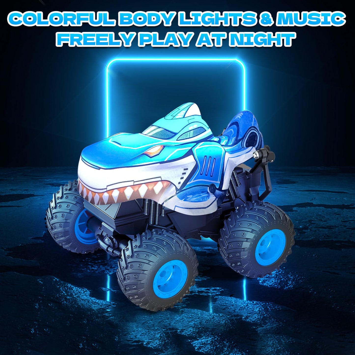 YongnKids Remote Control Car, Shark Monster Trucks for Boys Age 4-7, 2.4Ghz Rchargeable Rc Car with Music & Light,360° Rotating Stunts RC Truck Toy for Kids 3-5 6 7 8-12 Birthday Easter Gift
