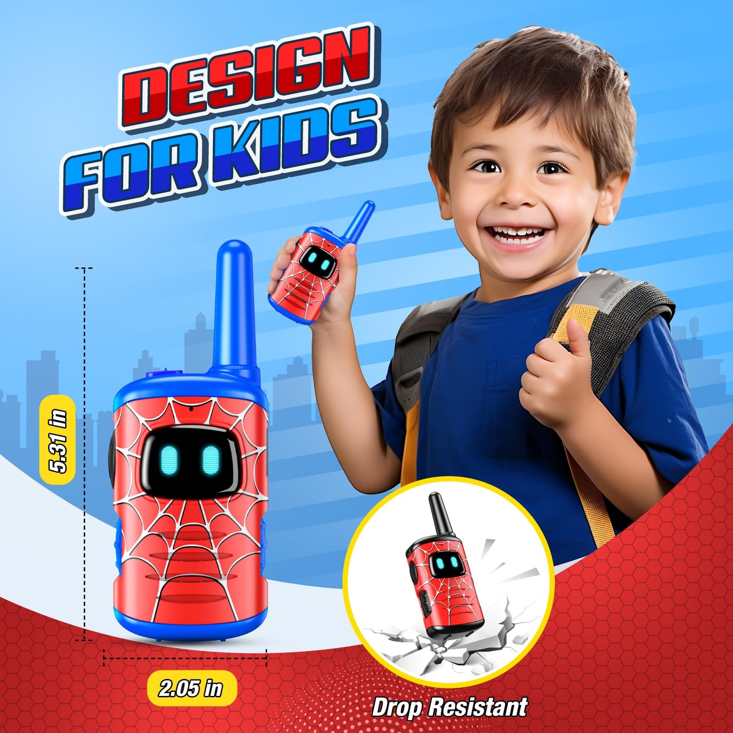 Walkie Talkies for Kids Boys Rechargeable: 2 Pack Kids Walkie Talkies Outdoor Toys for 3 4 5 6 7 8 Year Old Boy Easter Birthday Gifts Basket Stuffers for Grandkids Age 3-8 Year Old Hiking Camping