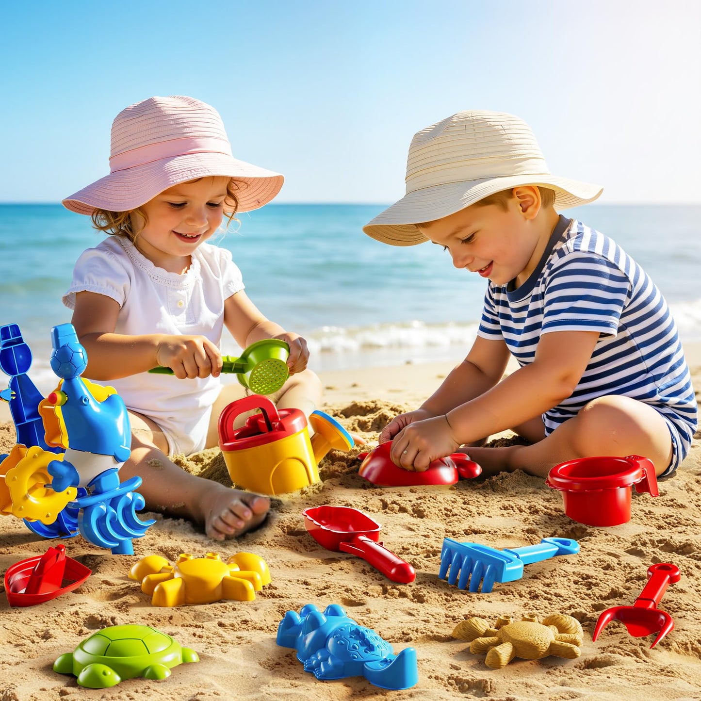 DULONIME 3-Tier Sand and Water Table Toys for Kids Aged 3 4 5 6 7 8, Water Waterfall Sensory Play Table with Beach Toys Accessories, Outdoor Activity Playset for Toddlers 2-4 3-5 4-6, Birthday Gifts