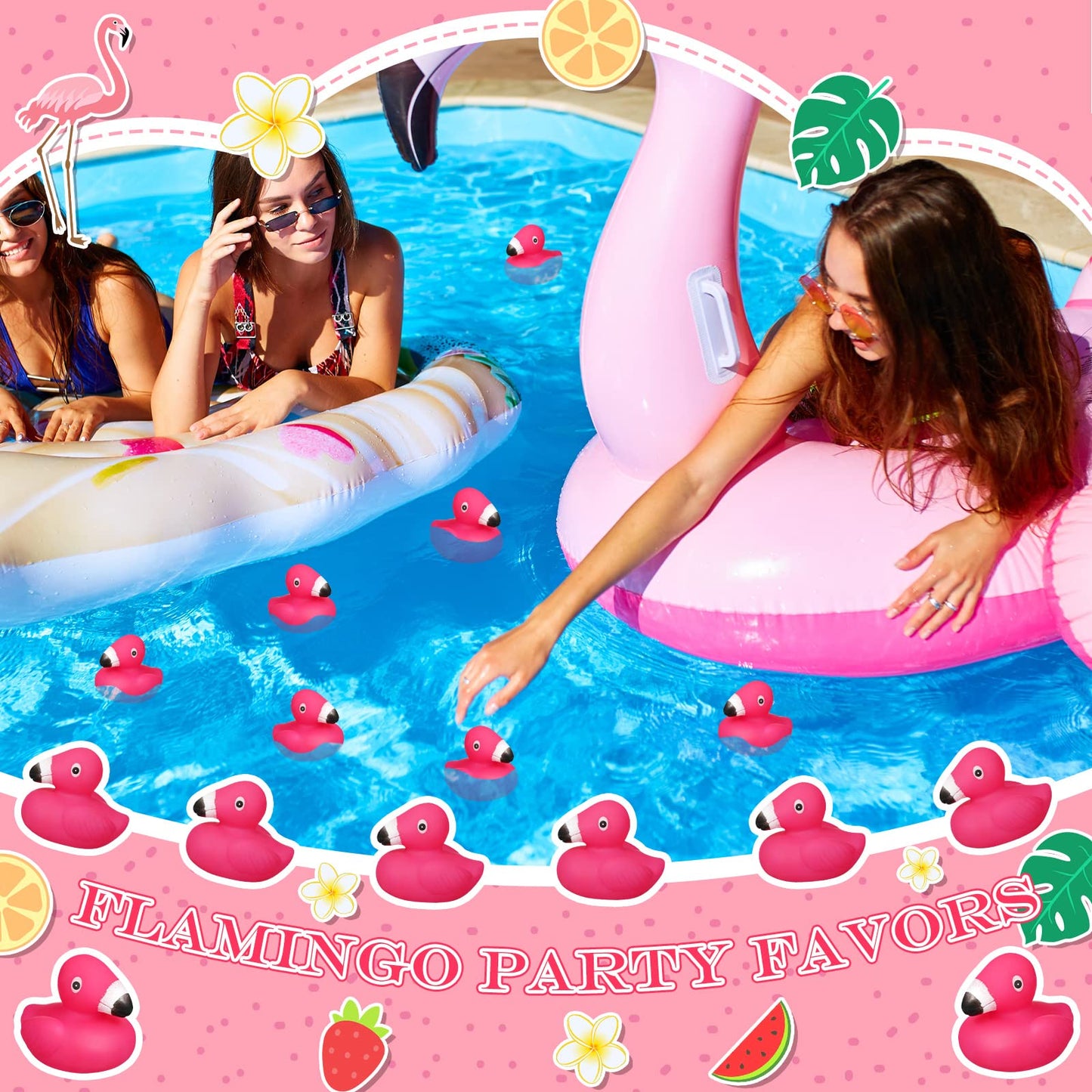 Honoson 50 Pcs Flamingo Rubber Duckies Bulk Pink Flamingos Party Favors Bath Toy Pool Floating Squeak Rubber Ducks for Birthday Party Decoration Baby Shower Cake Decoration Classroom Prizes