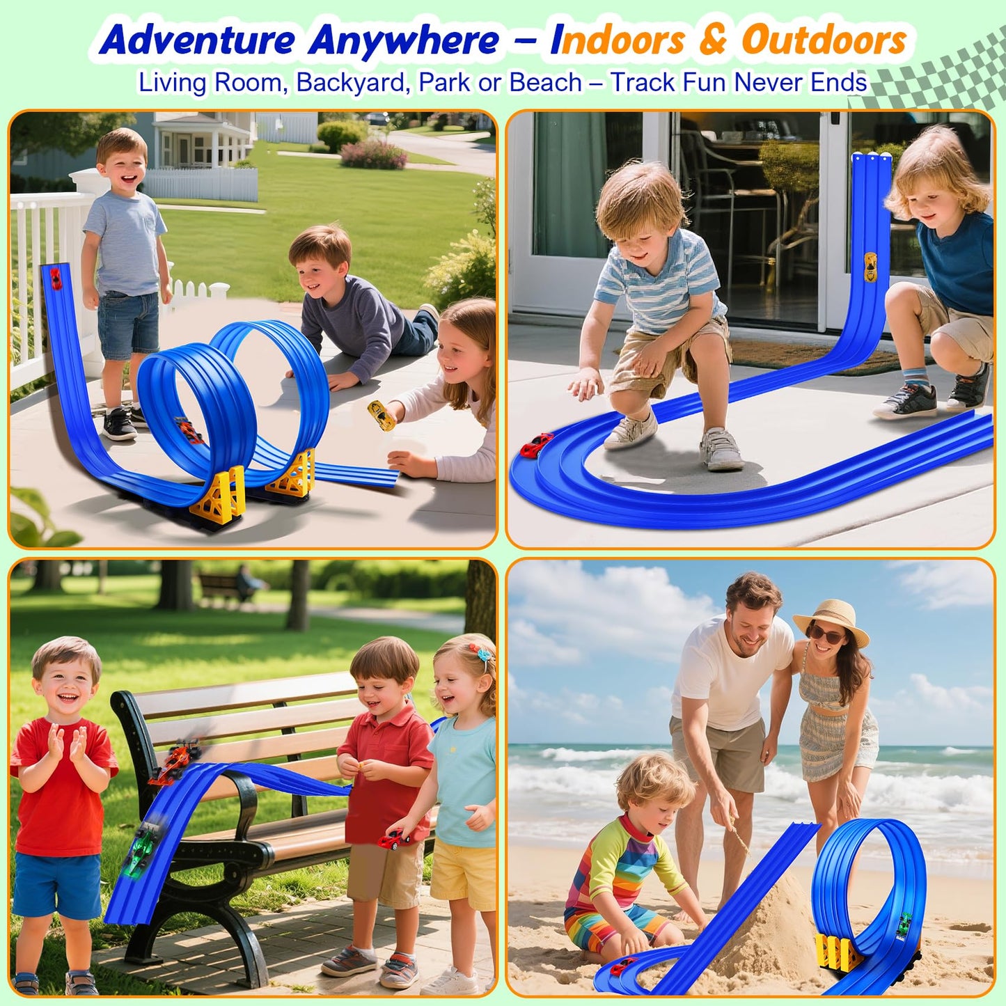 3-Lane Flexible Race Track for Kids: 15ft DIY Bendable Ramp with Suction Cups – Portable Roll-Up Car Track for Kids Compatible with 1:64 Diecast Cars – Easter Birthday Gift for Boys Girls Ages 3+