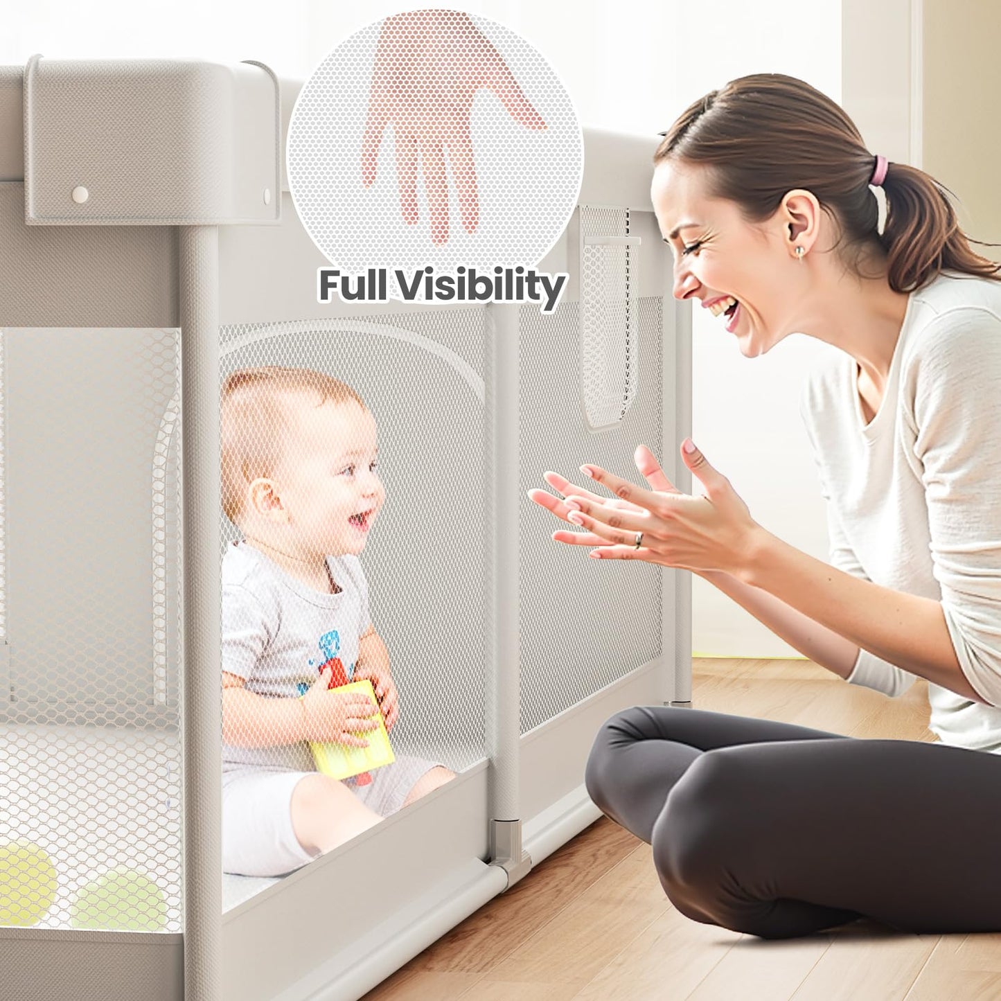 ZEEBABA Extra Large Baby Playpen - Playpen for Babies and Toddlers, Play Pen with Gate, Play Yard Baby Fence Play Area Zone Indoor, Sturdy Kids Play Pin (Gray, 69×59in)