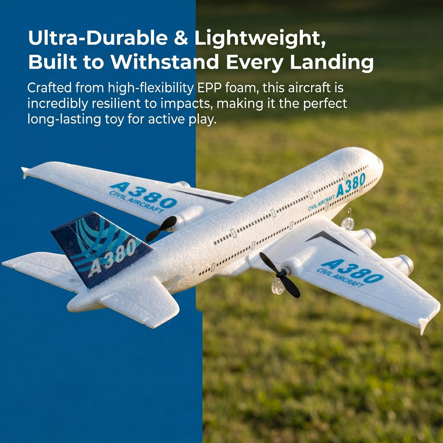 Remote Control RC Airplane Ready to Fly 2.4GHz – Airbus A380 Model, 2-Channel Beginner RC Plane Toy for Kids & Adults with Gyro, Foam Durable & Easy Fly