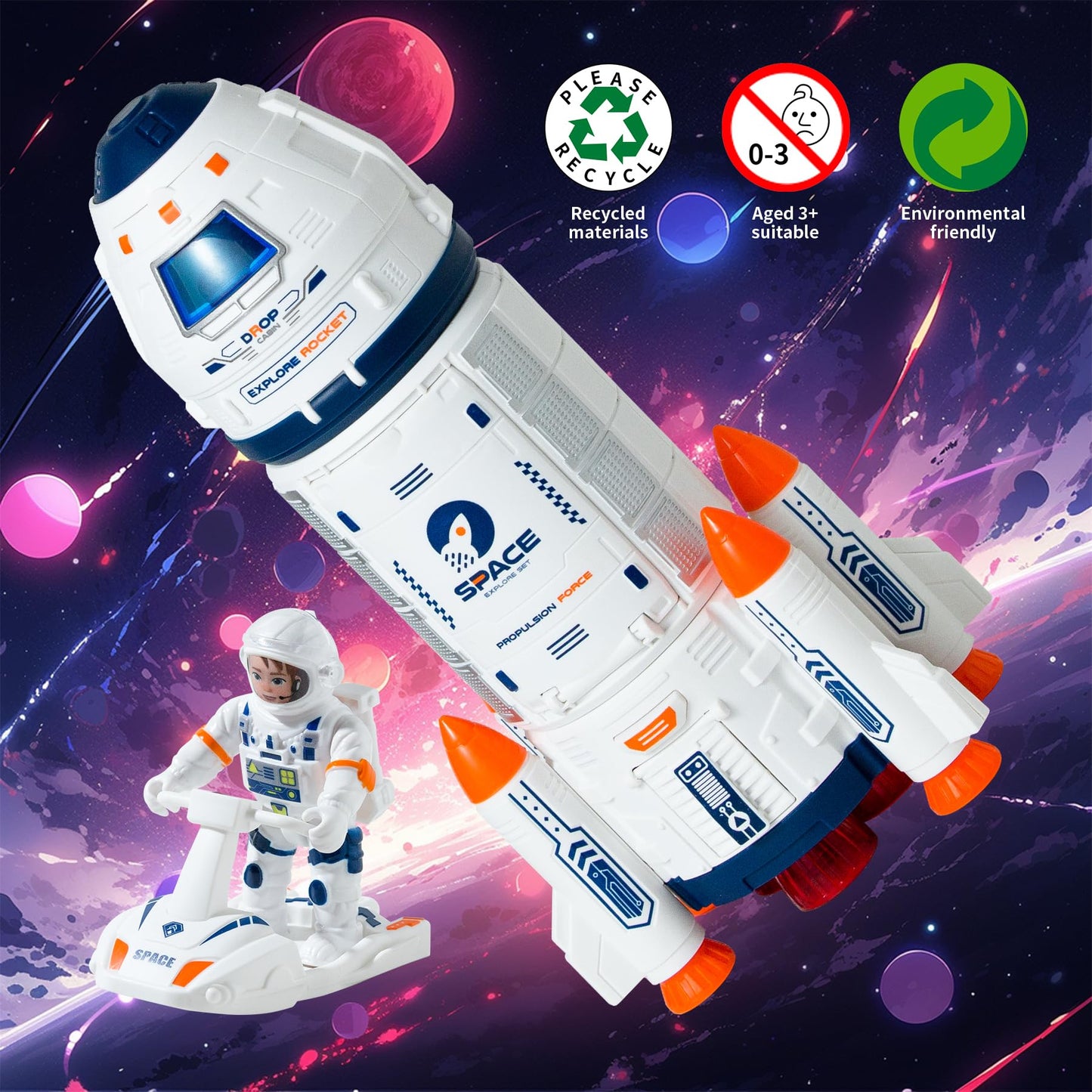 Wbzle Rockets for Kids,Best Toys for 3 Year Old Boys & 6-8 Years Old, Educational Toys for Kids Space Exploration with Rocket Launcher