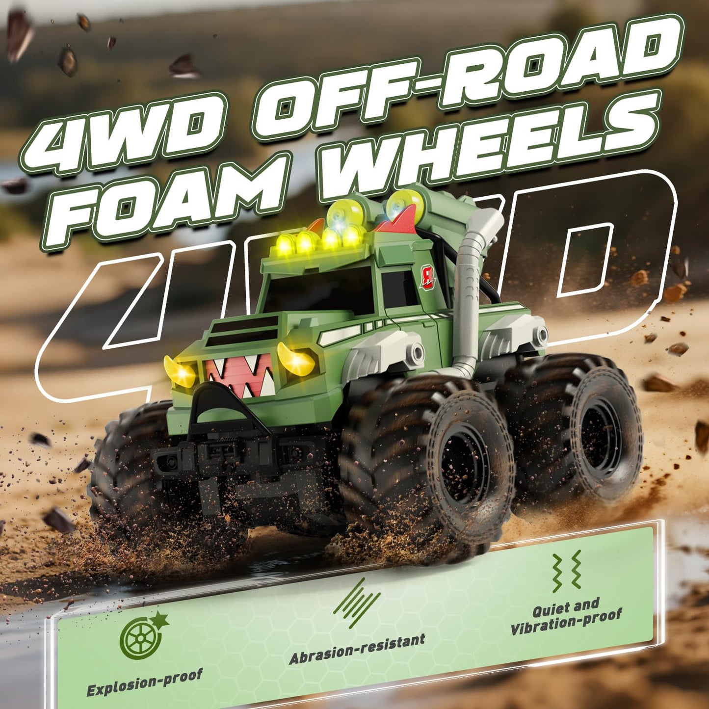 UFOLED Remote Control Car, Waterproof Monster Truck Toys RC Cars for Boys, 1:18 Amphibious 4WD All Terrain Off-Road Pickup Toy Trucks, Christmas Birthday Gift Boys Girls Kids Ages 6 7 8-12 Years Old