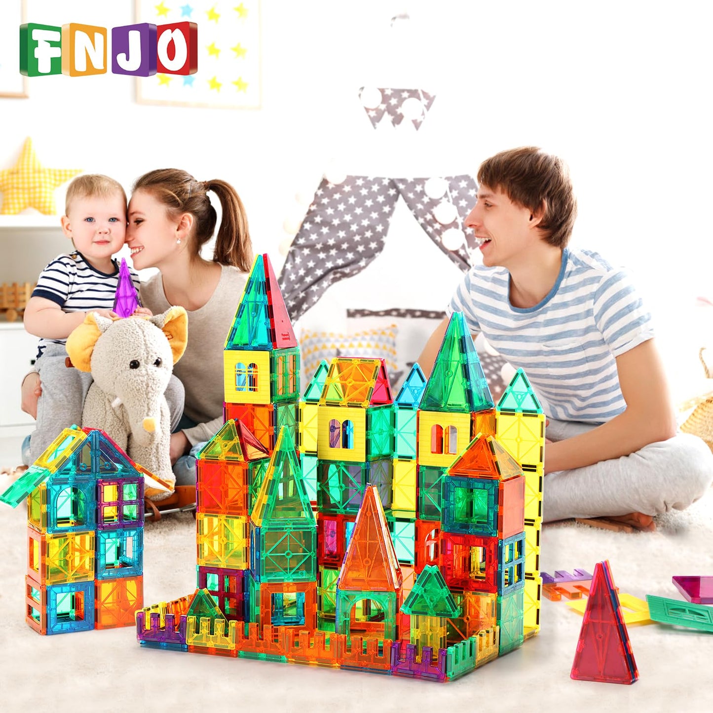 FNJO Magnetic Tiles, 100PCS Building Blocks, STEM Magnets Building Toy Set, Preschool Kindergarten Construction Stacking Toy, School Teacher Supplies, Classroom Must Haves