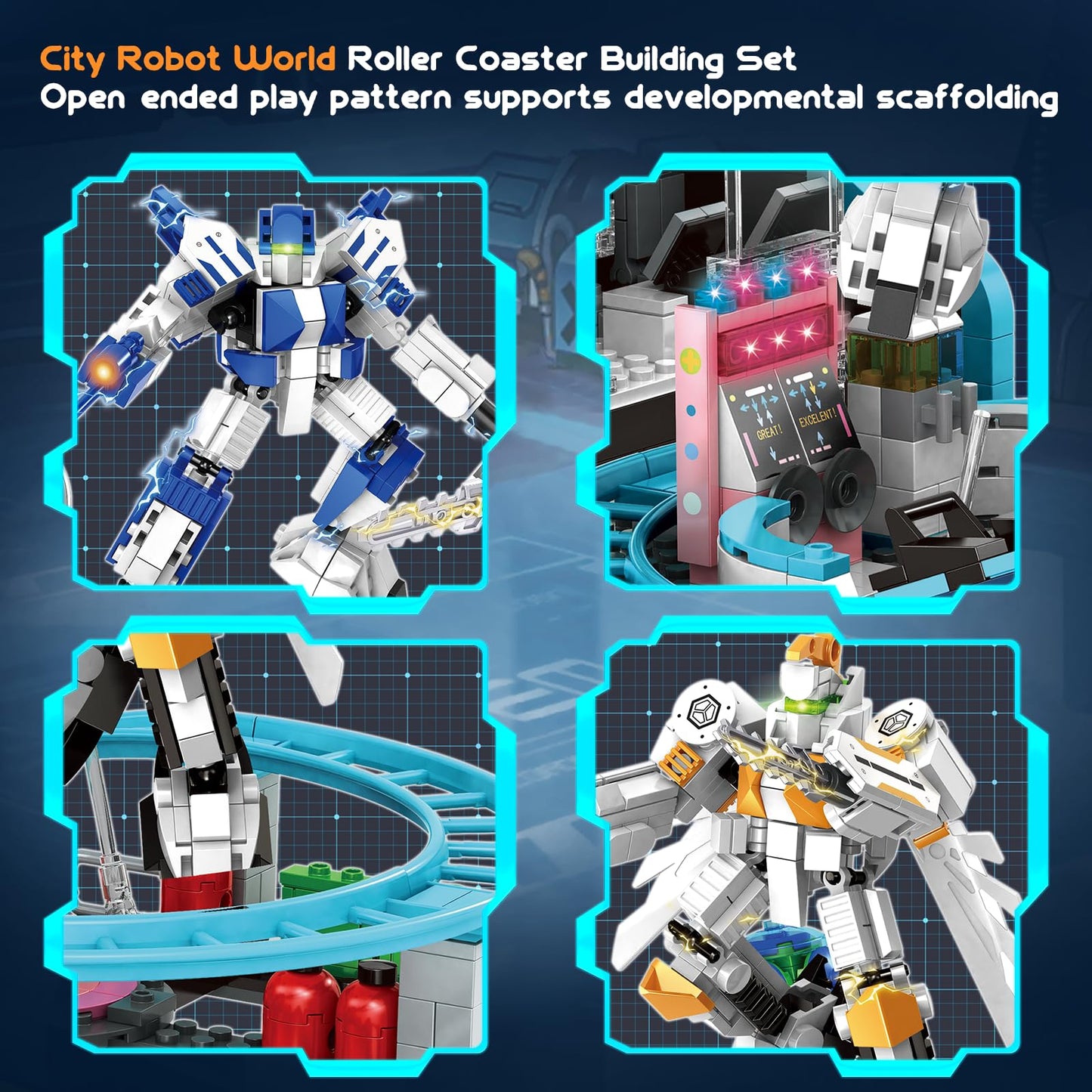 Rongmeiz Space Roller Coaster Building Toy for Kids 6+,1293 PCS Robot Roller Coaster Amusement Park Block Building Set Interactive Space Station Construction Kit Birthday Gift for Boys & Girls 6+