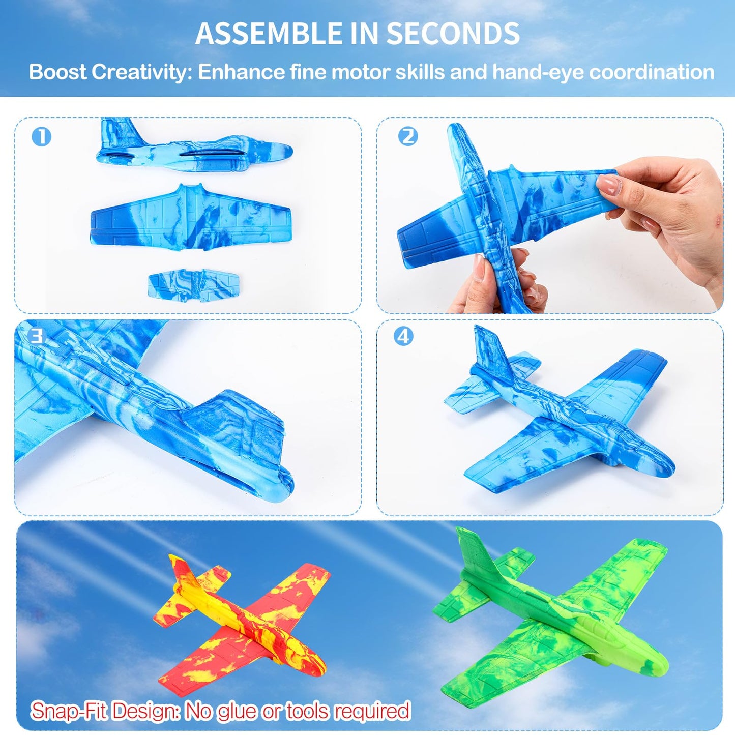 Teyva Daily 10 Pack Airplane Toys, Throwing Foam Planes for Kids Foam Airplanes Gliders Birthday Party Favor Gifts Stocking Filler Stuffer for Kids Boys Girls 8 9 10 11 12 Year Old (Camouflage Colors)